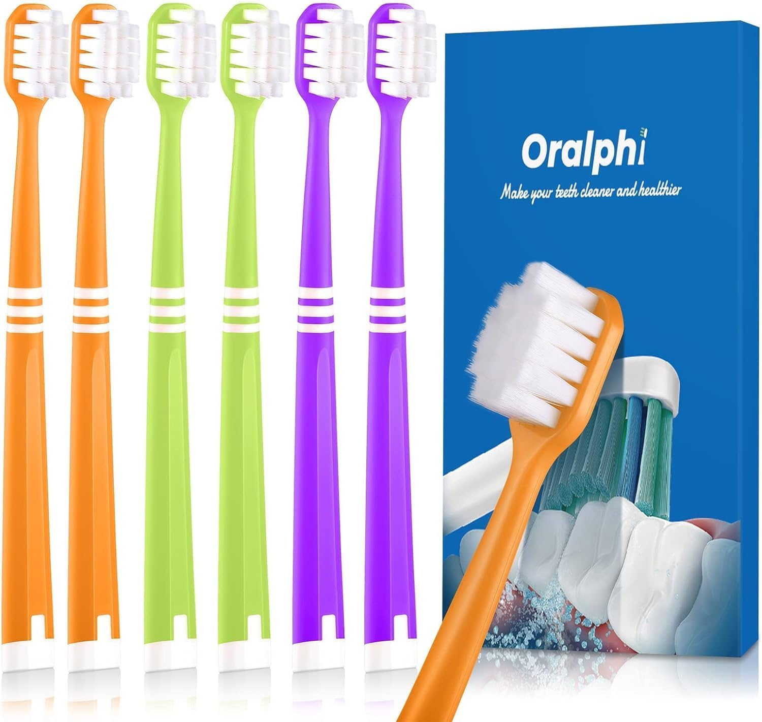 6 PCS Soft Toothbrush for Adults,Wide Head Travel Toothbrushes with 10000 Extra Soft Flossing Micro Nano Bristles for Sensitive Gums, Pregnant Women,Elderly,Family Pack