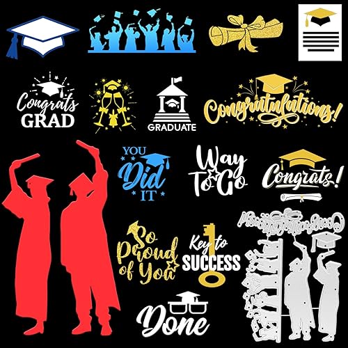 Whaline 16 diseños de troqueles de metal para graduación, felicitaciones, troqueles de graduación, plantillas de estampado de celebración,