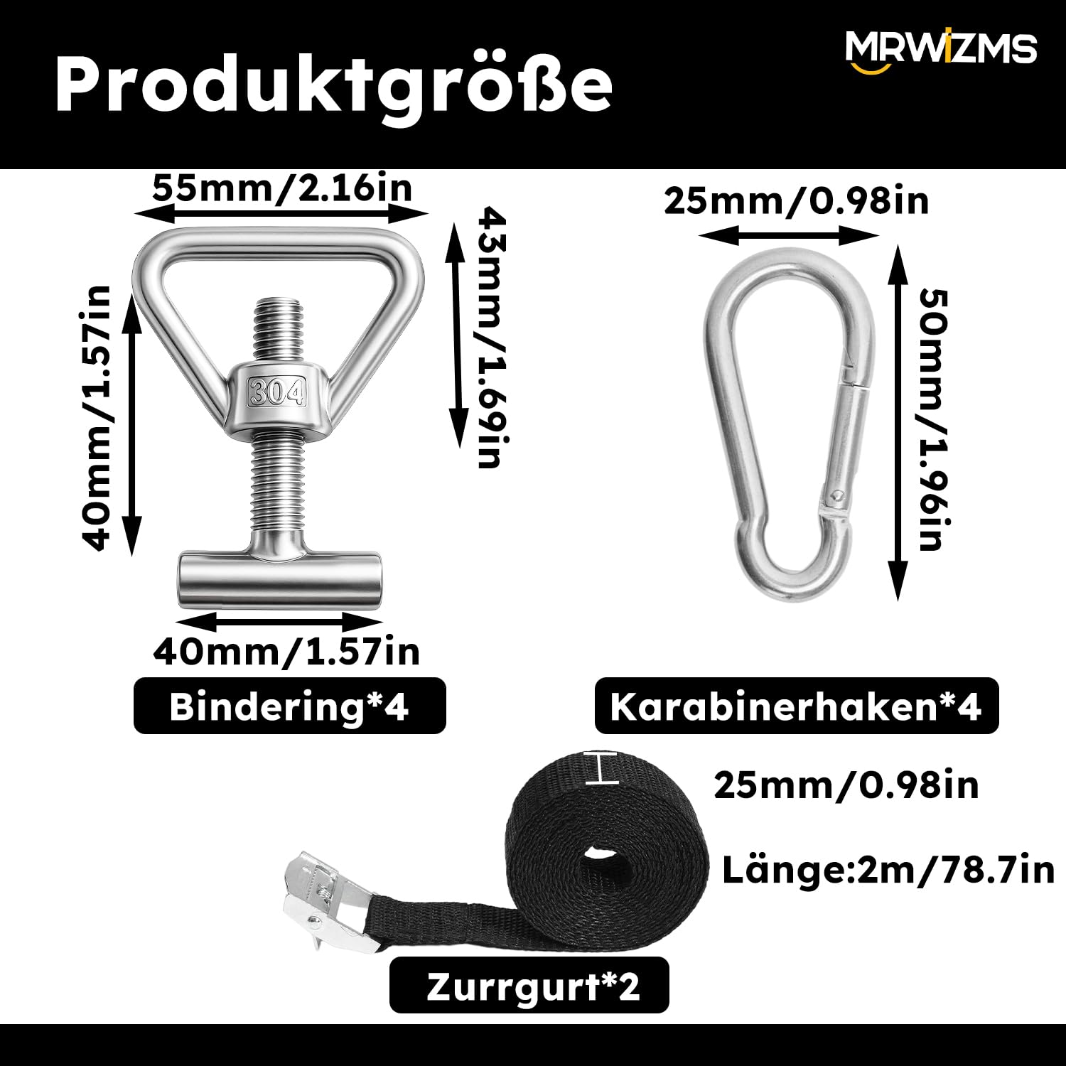 Zestaw mocujący ze stali nierdzewnej z oczkami do T5/T6/T6.1, pasuje do VW Multivan, California, Caravelle, łącznie z karabińczykiem i paskami do mocowania bagażu na szynach.