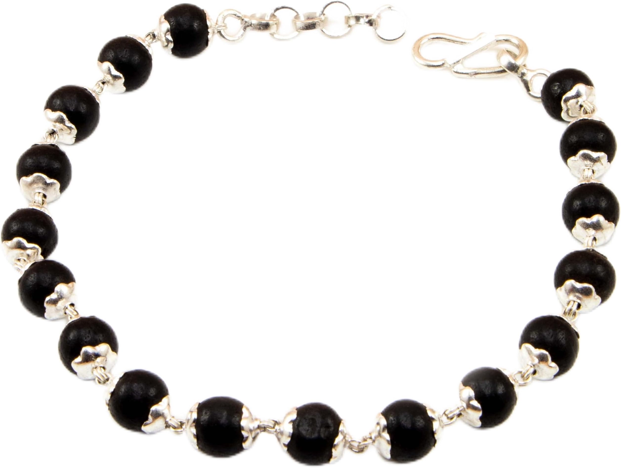 925 Silver Karungali Bracelet for Men and Women | Natural Karungali Beads 7.00 MM Size with Silver Capping | Ebony Wood Beads Bracelet | Including Length Extension Chain
