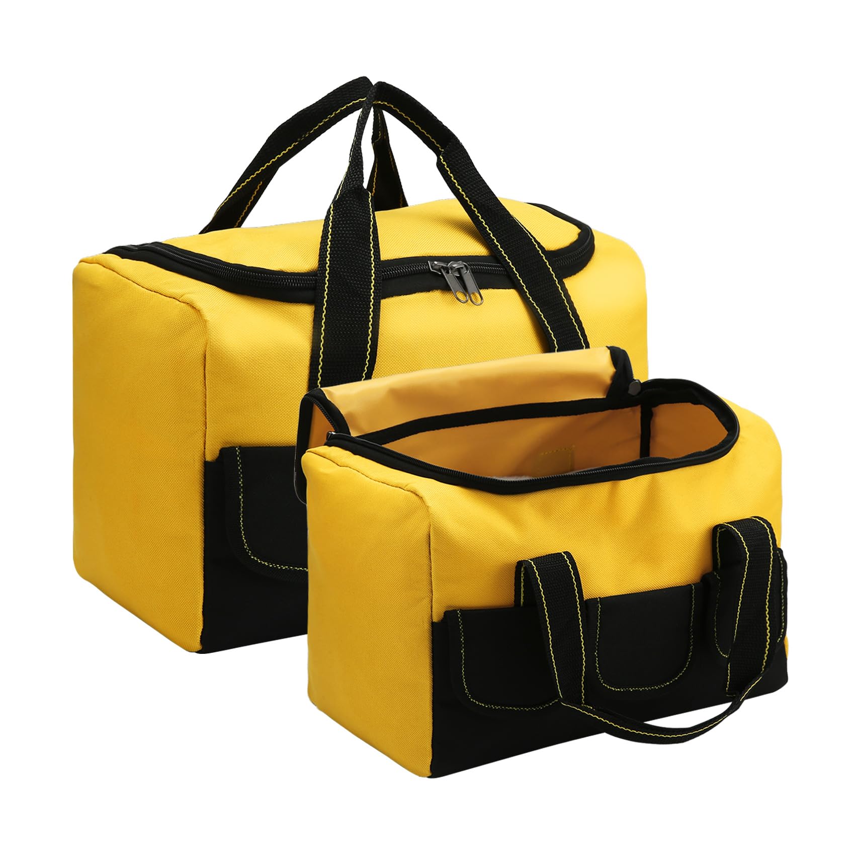 Micvtve 2 PCS Large Tool Bags Wide Mouth,13 Inch & 16 Inch Heavy Duty Tool Organiser With 5 Pockets, Multifunctional Portability Tool Storage Bag for Various Tools,Electrician Carpenter