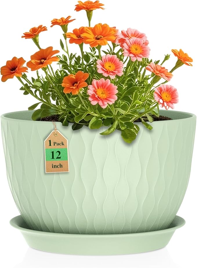 WSMKSZ 12 Inch Large Plant Pots for Indoor or Outdoor