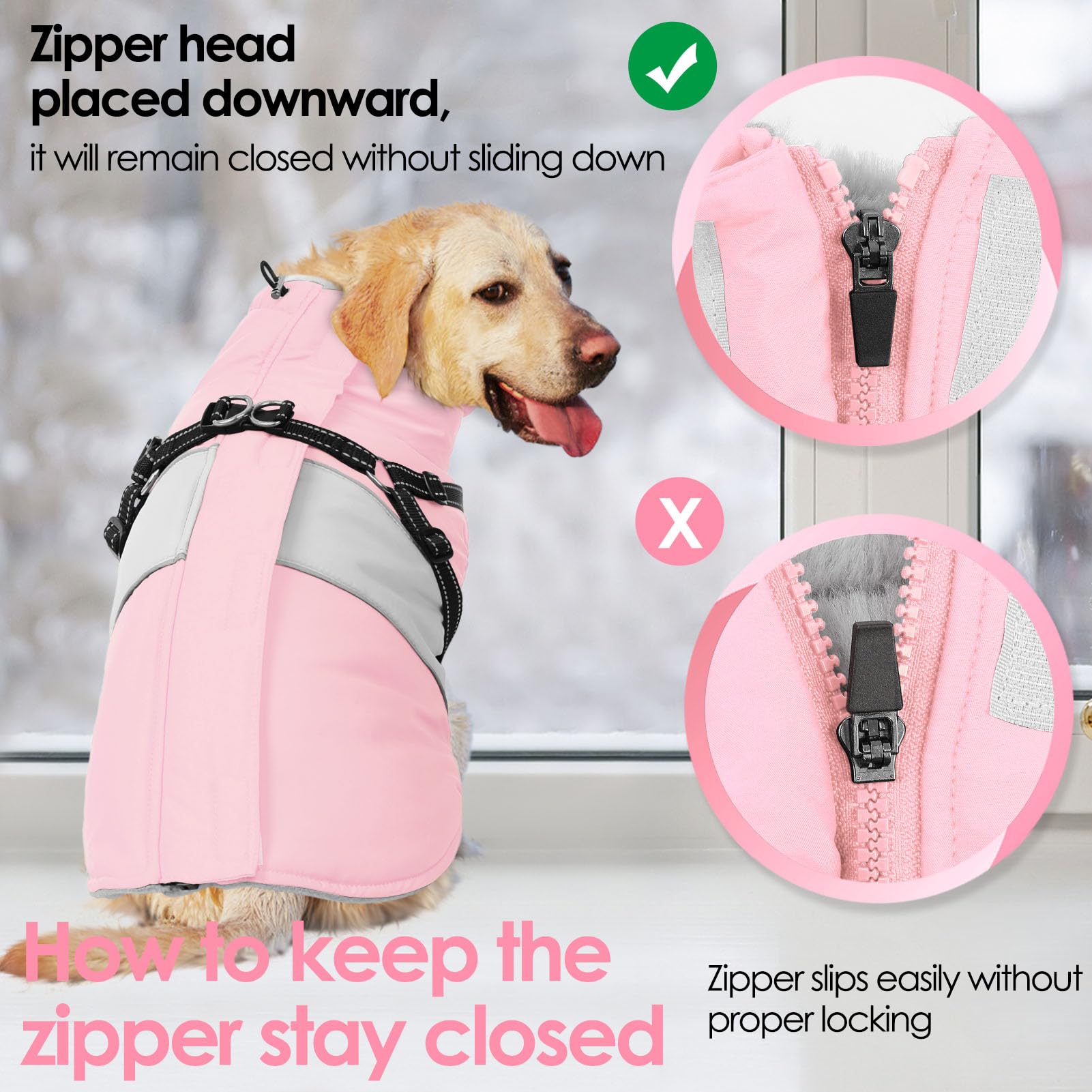 AOFITEE Abrigo para Perros pequeños, Impermeable y cálido, Chaqueta para Perros con arnés, Resistente al Viento, Abrigos de Invierno con Cremallera y Forro Polar, Chaleco Reflectante de Invierno para