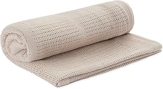 MORI Cellular Blanket Taupe Organic Cotton Bamboo 70x100cm Lightweight Breathable for Newborn Durable Comfortable Swaddle Ideal for Cot Crib Moses Basket Pram or Travel