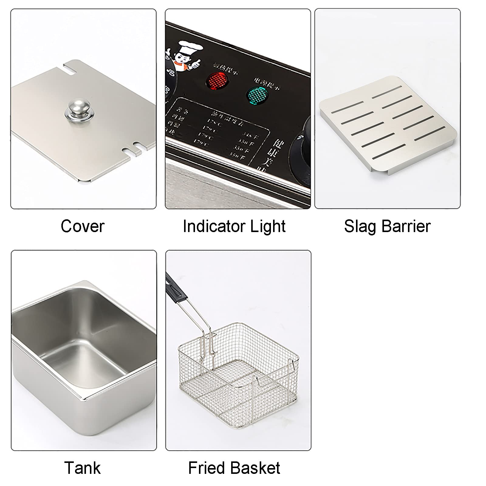 Freidora eléctrica con Cesta y Tapa, de Acero Inoxidable Resistente, Temperatura Ajustable, Elemento de inmersión, para Uso doméstico y Comercial (Plateada)