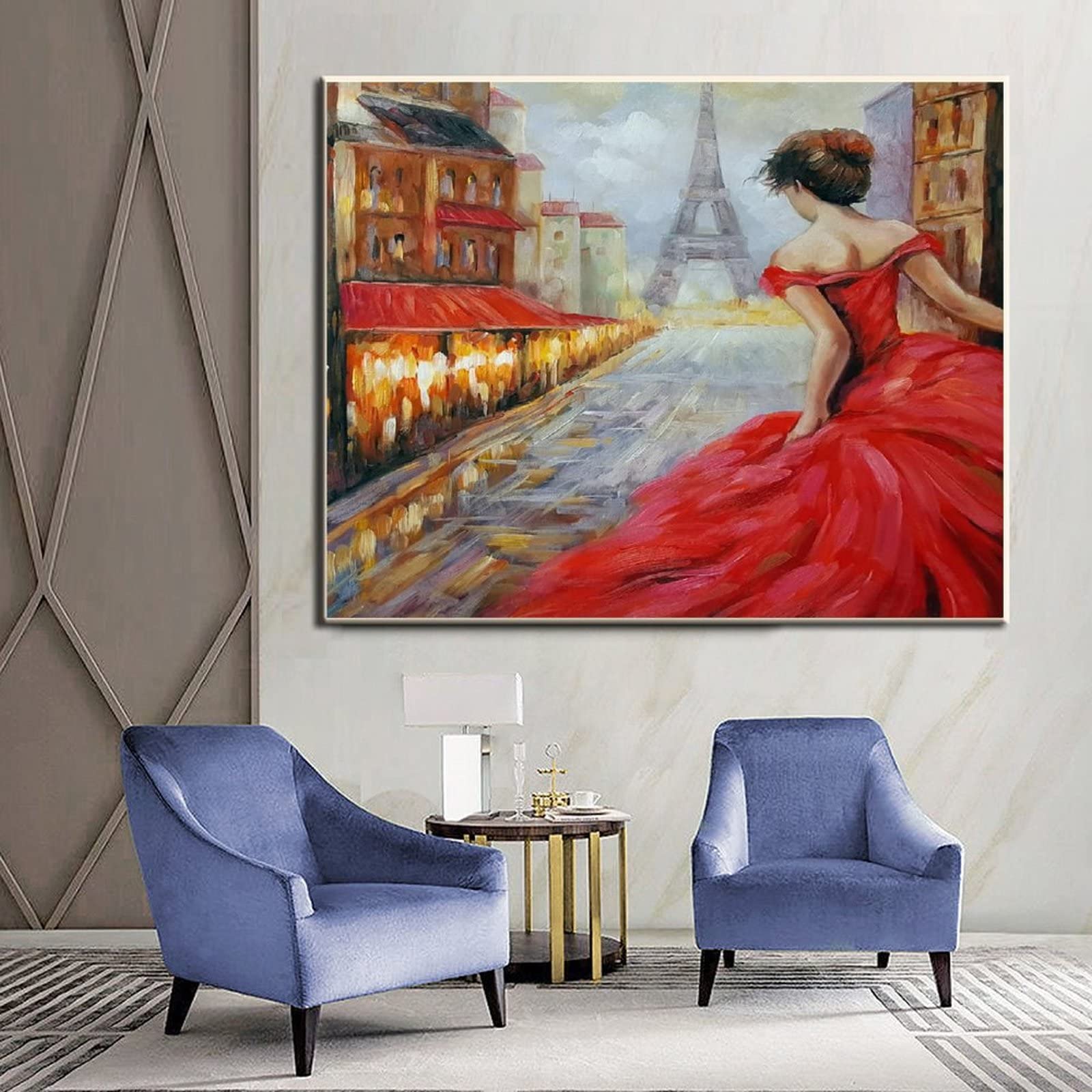Amazon.com: Romantic Paris Art Eiffel Tower Red Dress Woman Painting Modern  Art Canvas Printing Home Living Room Wall Art (2) Wall Art Paintings Canvas  Wall Decor Home Decor Living Room Decor Aesthetic