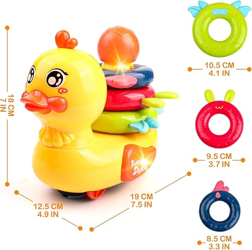 Miniatura 6 de Popsunny Juguete musical para gatear para bebés de 6 a 12 meses, juguete de pato para caminar y apilar con música y luz, juguete de aprendizaje para