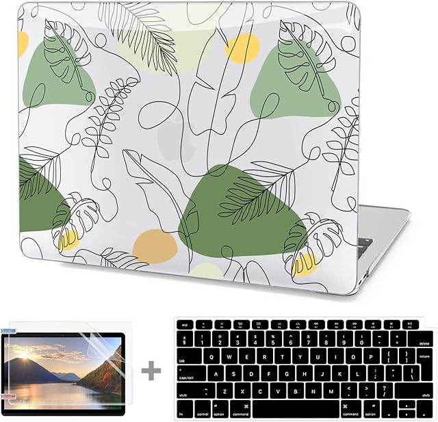 ZAOJUP Compatible with MacBook Air 13 Inch Case 2022 2021 2020 2019 2018 Release M1 A2337 A2179 A1932 for MacBook Air M1 Case, 3D Clear Pattern Plastic Hard Shell Case & Keyboard Cover, Abstract Leaf