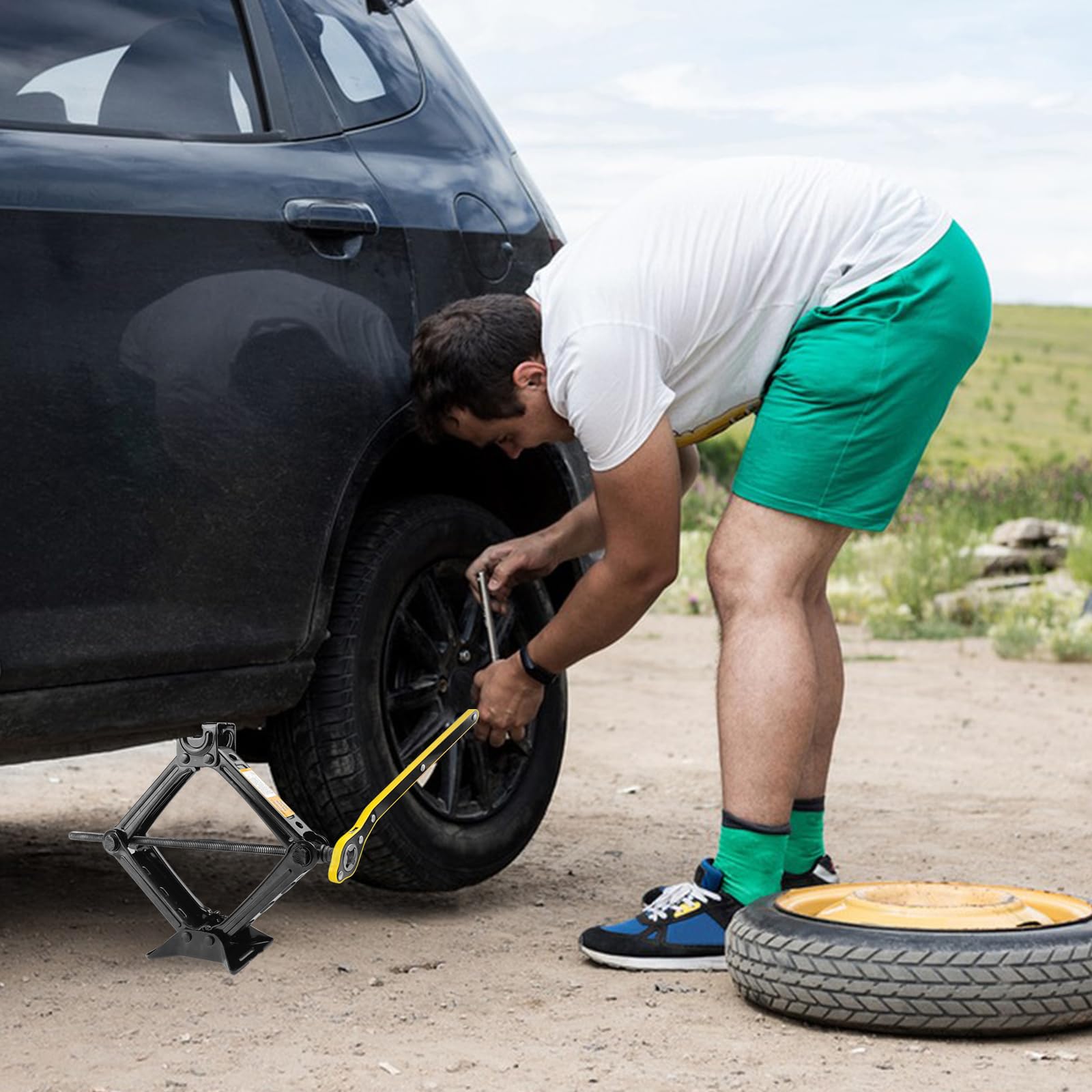 Cric per Auto 2T, Crick Auto, Martinetto per Auto con Chiave a Cricchetto, Cric Voiture Electrique, Ponte Sollevatore Auto, Cric Auto Professionale, per Auto, Camion, Berline, Furgoni