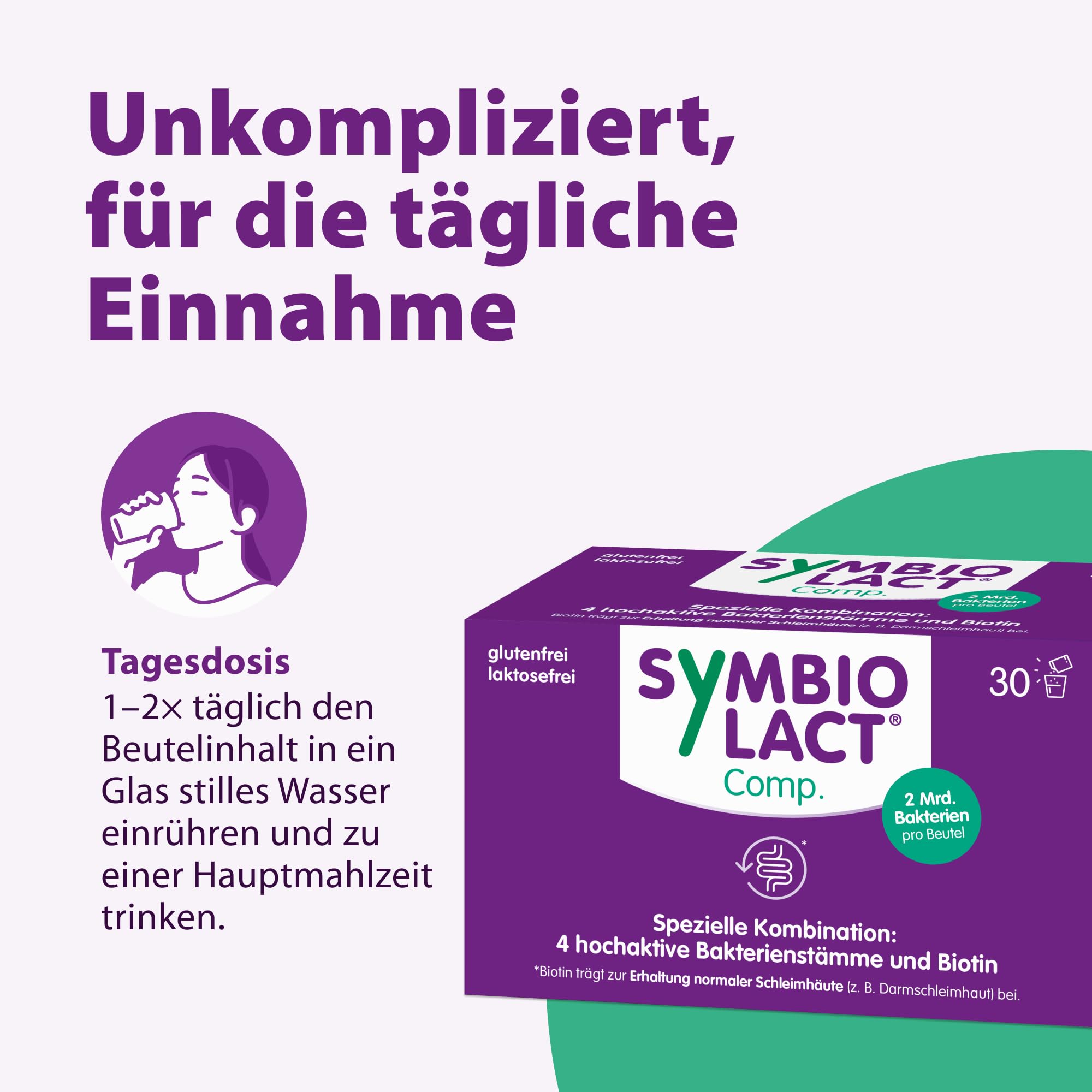 SymbioLact Comp. - Pulver zur Unterstützung von Darm und Darmschleimhaut* - mit Milchsäurebakterien und Biotin - geeignet für gluten- und laktosefreie Ernährung - 30 Beutel