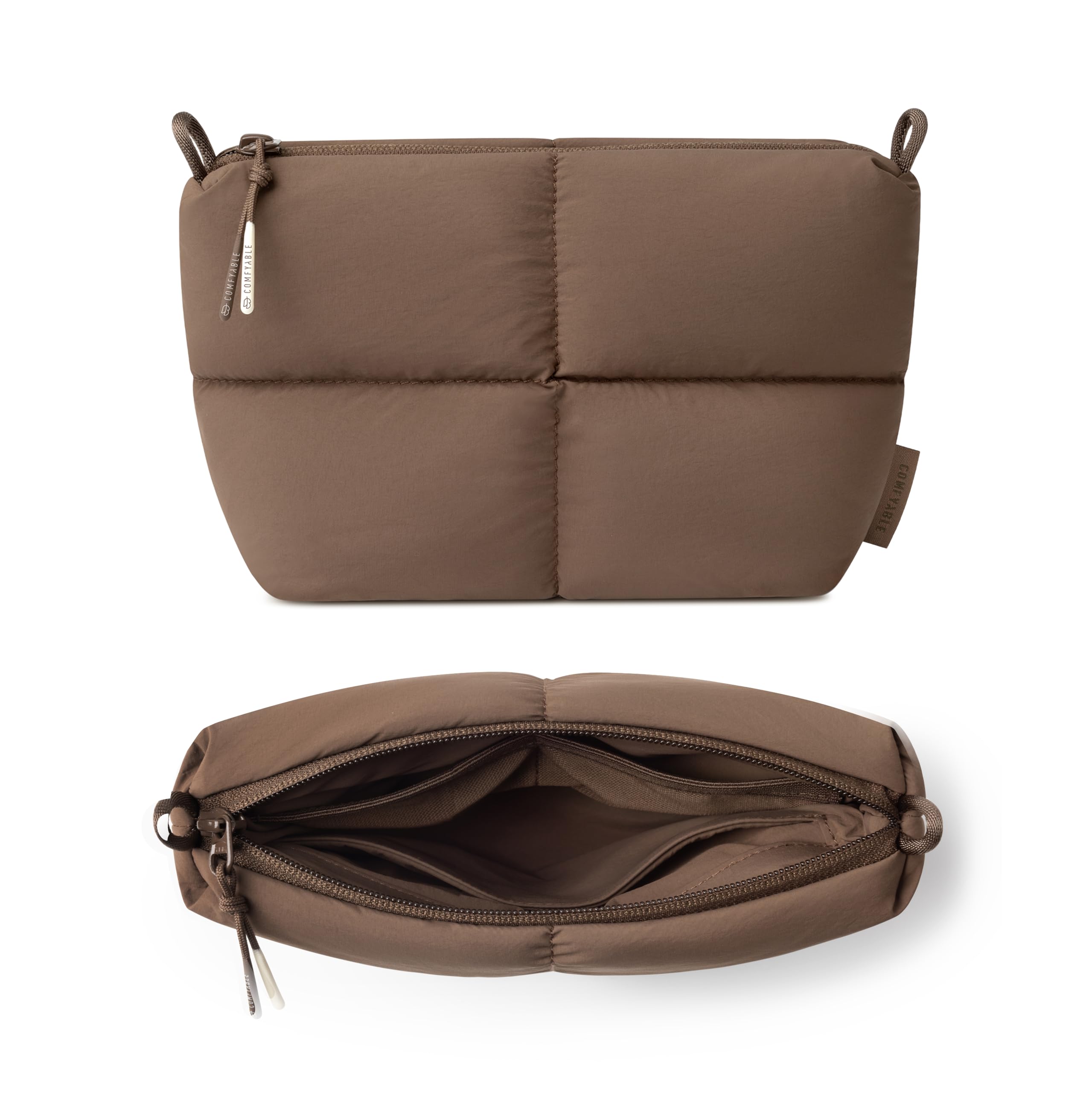 Comfyable Puffy Electronics Organizer da viaggio per donne, uomini, custodia per cavi per caricabatterie, telefono, power bank, cavo, custodia compatta per accessori tecnologici, marrone moka
