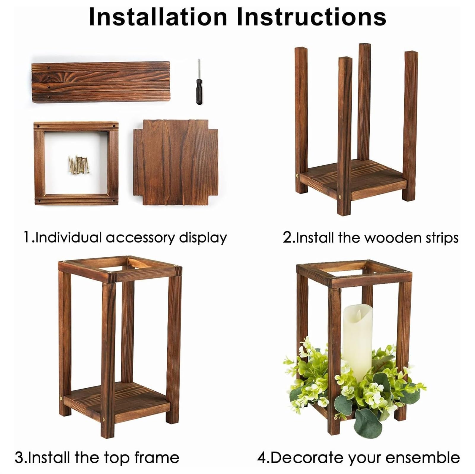 Portacandele in legno, stile rustico, per centrotavola di nozze, decorazioni per la casa e feste, design a cornice aperta