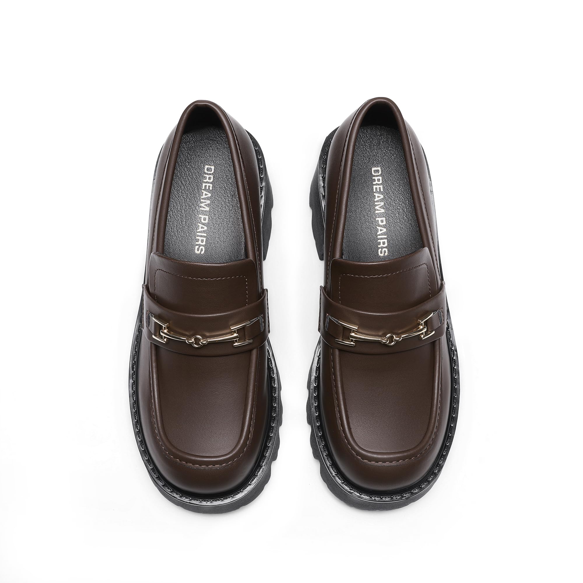 DREAM PAIRS Mocasines Plataforma Mujer | Tacón 6.6cm, plataforma 3cm, espuma viscoelástica, punta redonda, detalle cadena, suela tacos.