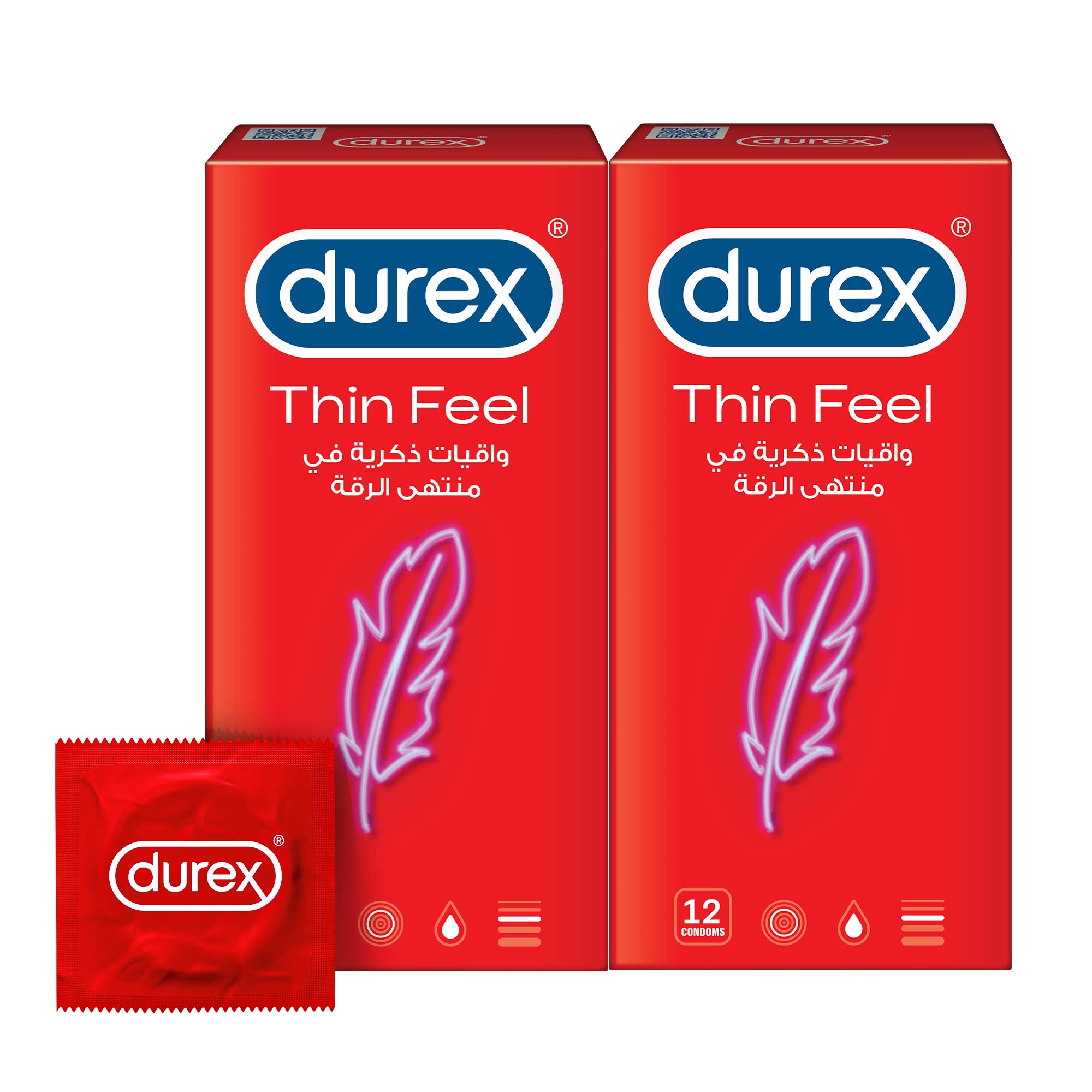 DurexThin Feel Lubricated Condoms for Men - 12 Pieces Twin Pack