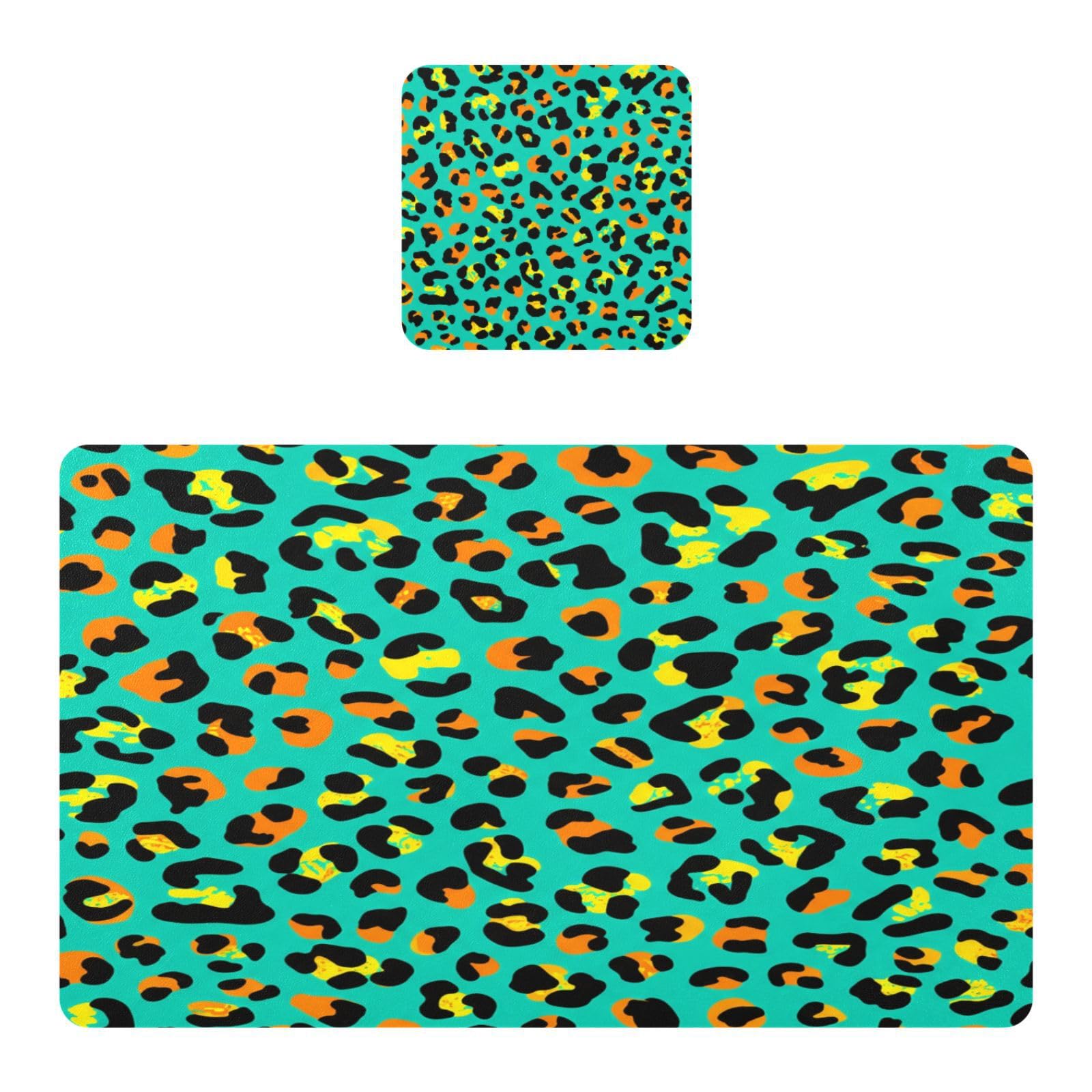 BURSTDDY Leopard Print Placemat Waterproof Place Mat for Dining Table