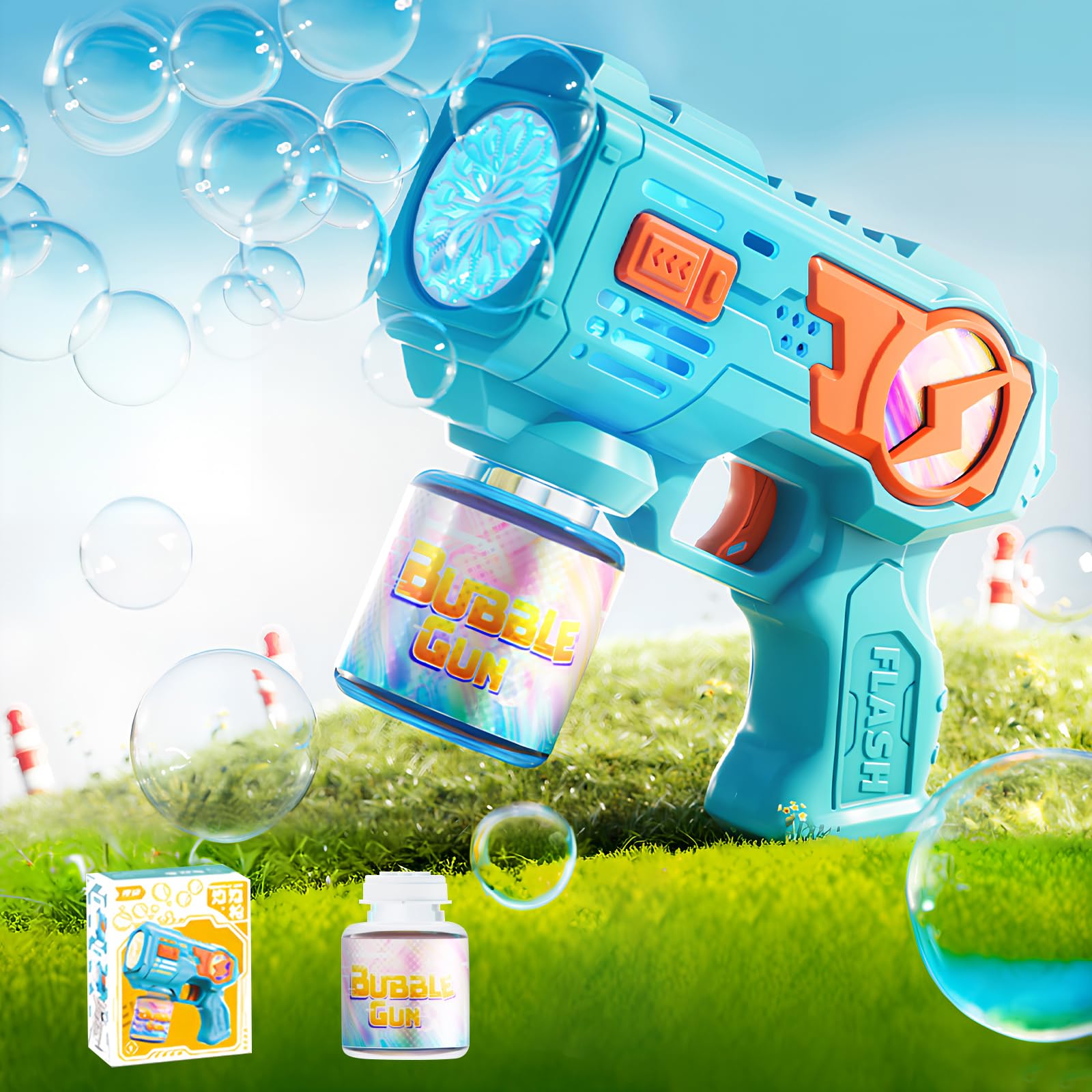 電動バブルガン☆シャボン液付き☆ Amazon | シャボン玉 電動 バブルガン 自動 360°液漏れ防止 LED