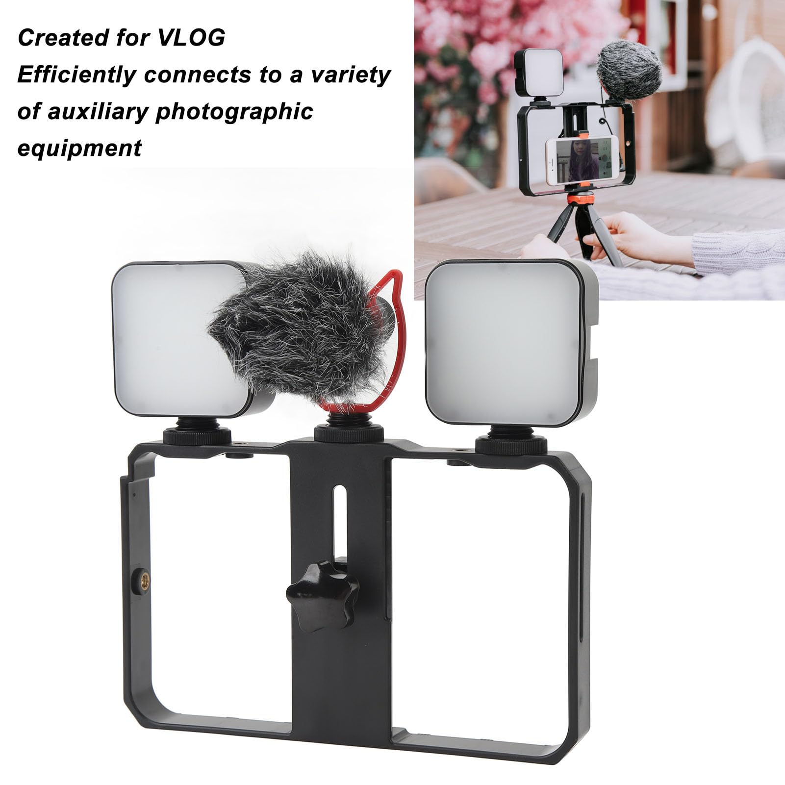 Kit en Vivo de Jaula para Cámara, Kit Universal de Plataforma de Video para Teléfono Inteligente y Cámaras, Plataforma Estabilizadora de Teléfono con Mango Lateral de Luz LED de