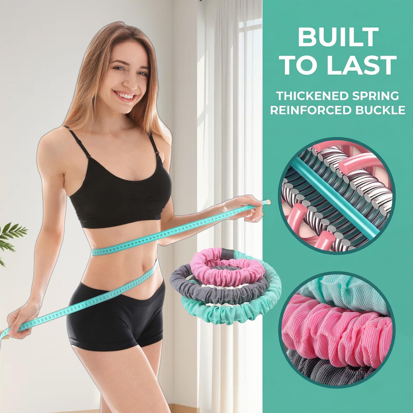 Hula Hoop per adulti, hula hoop con peso 1,5 kg, pieghevole, per bruciare i grassi
