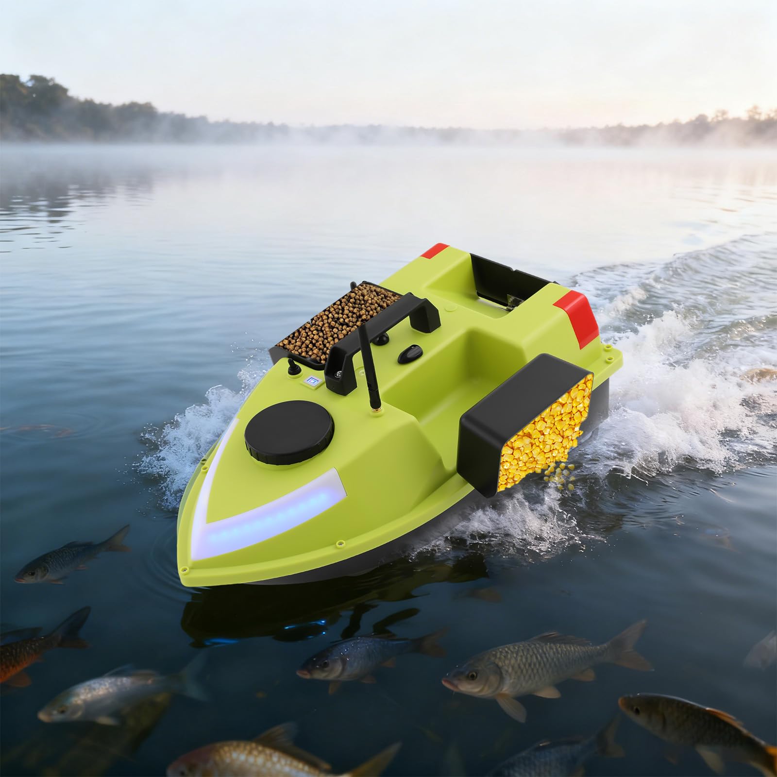 Angelköder Boot 600M RC Futterboot Fernsteuerung Fischköder Boot 3 Köderboxen LED Navigationslicht Ferngesteuertes GPS Futterboot Angelköderboot für Nachtangeln Karpfenangeln
