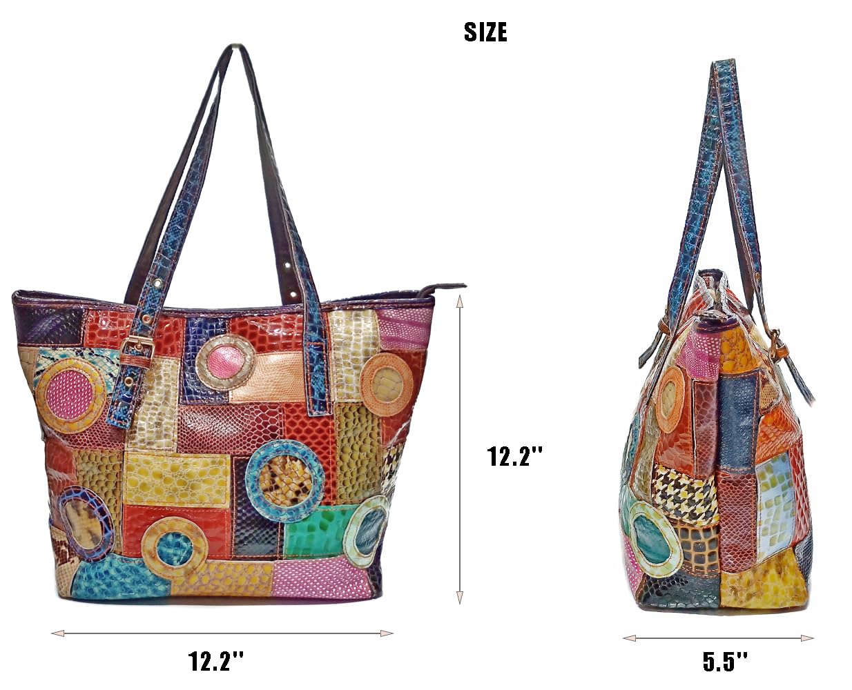Bolso de mujer multicolor Tote monedero vaca charol bolso colorido patrón geométrico bolso de mano con estampado de serpiente con asa superior