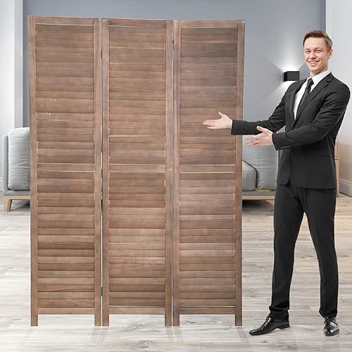 Pantalla de privacidad de madera de 3 paneles, 4.3 pies de alto, separadores de pared de pared de división independiente, pantallas de privacidad de