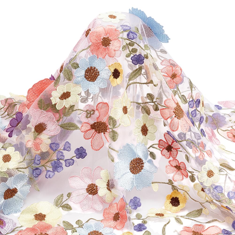 Tela de encaje bordado de flores 3D para confección de vestidos vintage y manualidades
