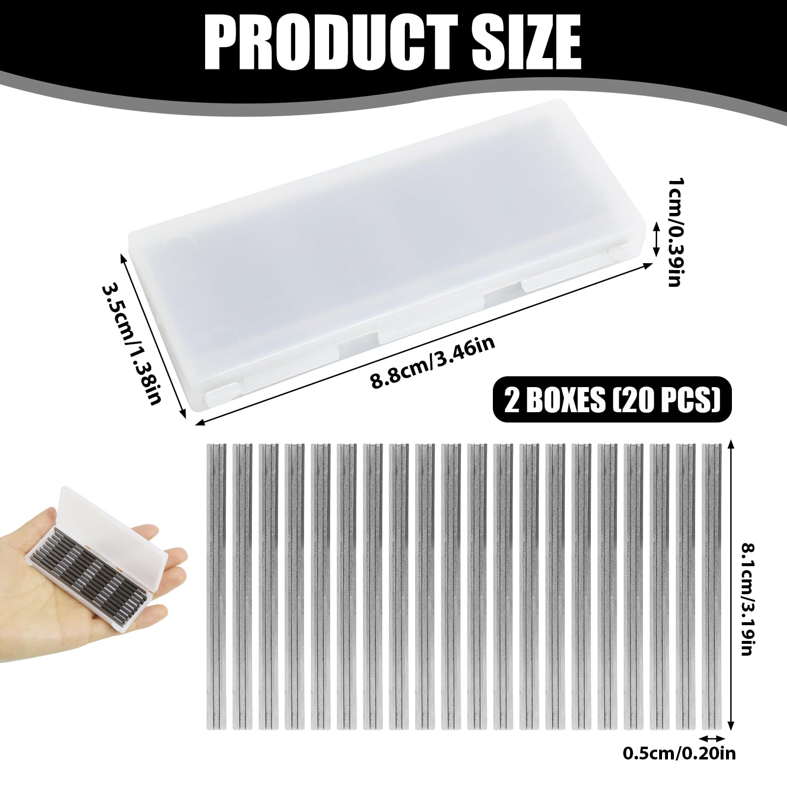 20 Piezas Cuchillas Cepillo Electrico, 82mm Cuchillo Reversible, Professional Cuchilla Para Maquinaria De Carpintería, Para Cortar Duras Blandas Tablero De Madera (82 x 5,5 x 1,2 mm)