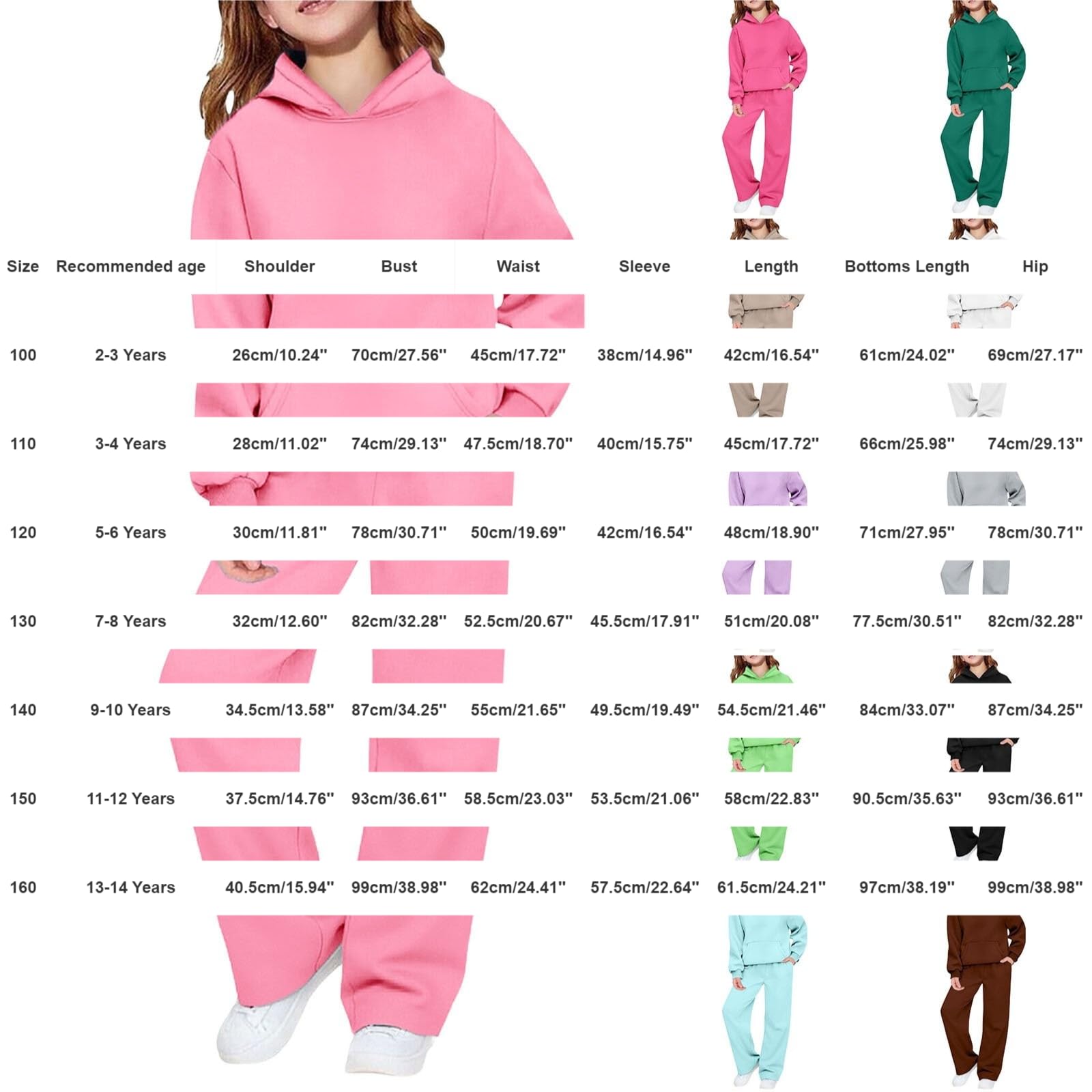 Conjunto deportivo de 2 piezas para niñas, con estampado de corazón, manga larga, sudadera con capucha y pantalones deportivos de pierna ancha, para la escuela, ropa deportiva