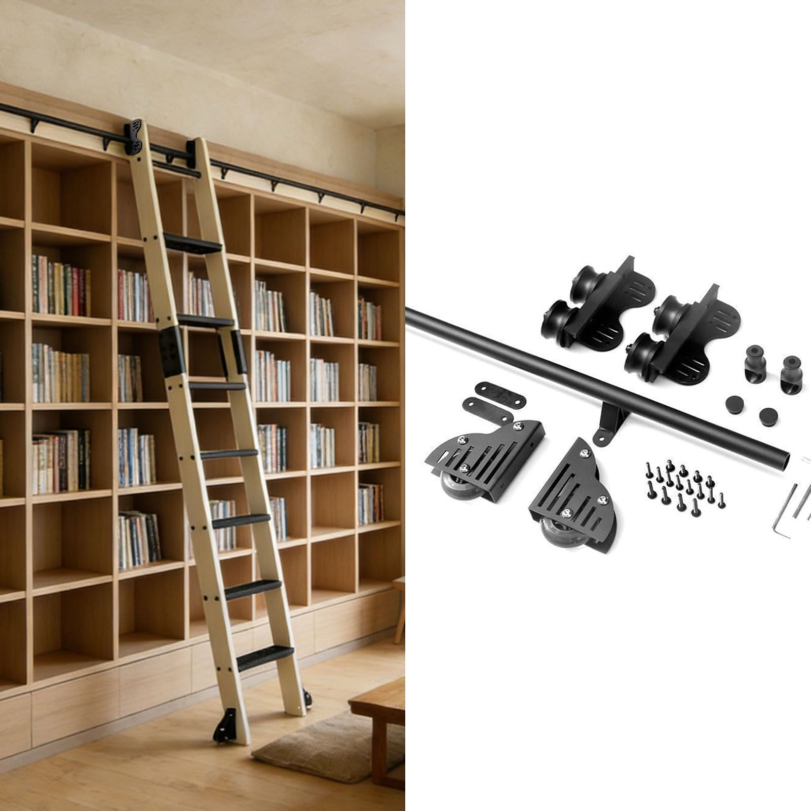 Kit rail coulissant bibliothèque pour optimiser l'espace de votre salon avec style