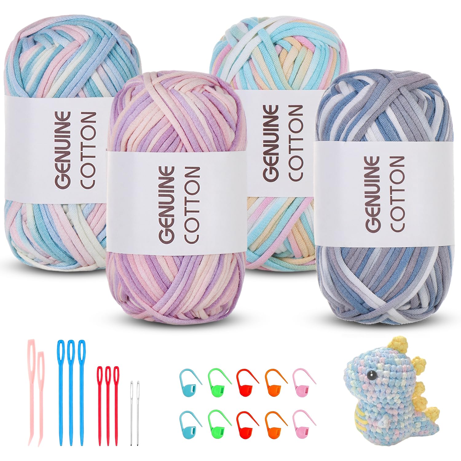 Maxee 5X50g Dickes Garn Baumwolle zum Häkeln, Chunky Häkelgarn für Anfänger, Kein Geteiltes Häkeln Amigurumi Wolle, Klobiges Baumwollgarn Einfaches Strickgarn zum Häkeln Stricke
