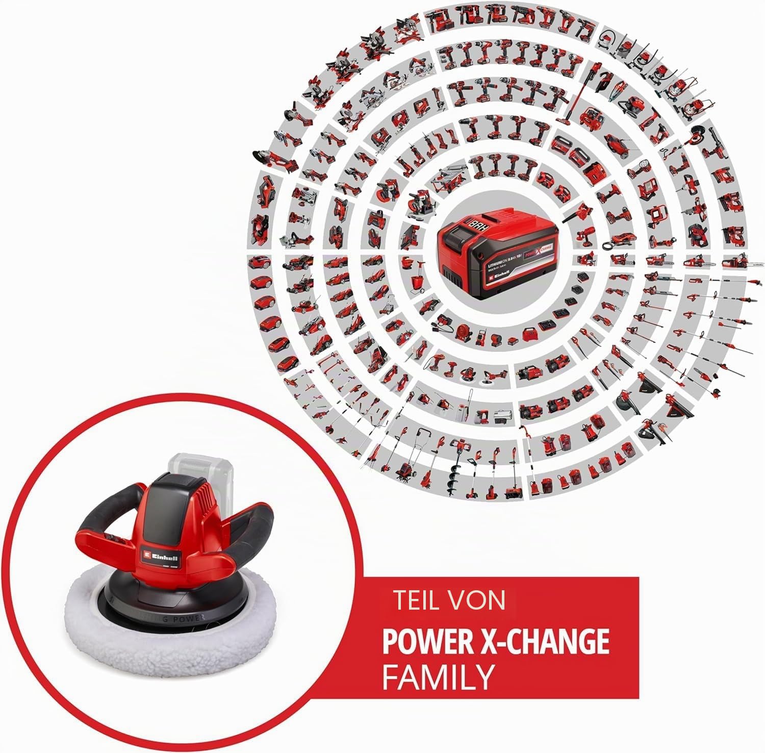 Einhell Akku-Autopoliermaschine CE-CB 18/254 Li-Solo Power X-Change (Li-Ionen, 18 V, 2.500 U./Min., Ein-/Ausschalter, Überlastschutz, Softgrip, ohne Akku und Ladegerät)