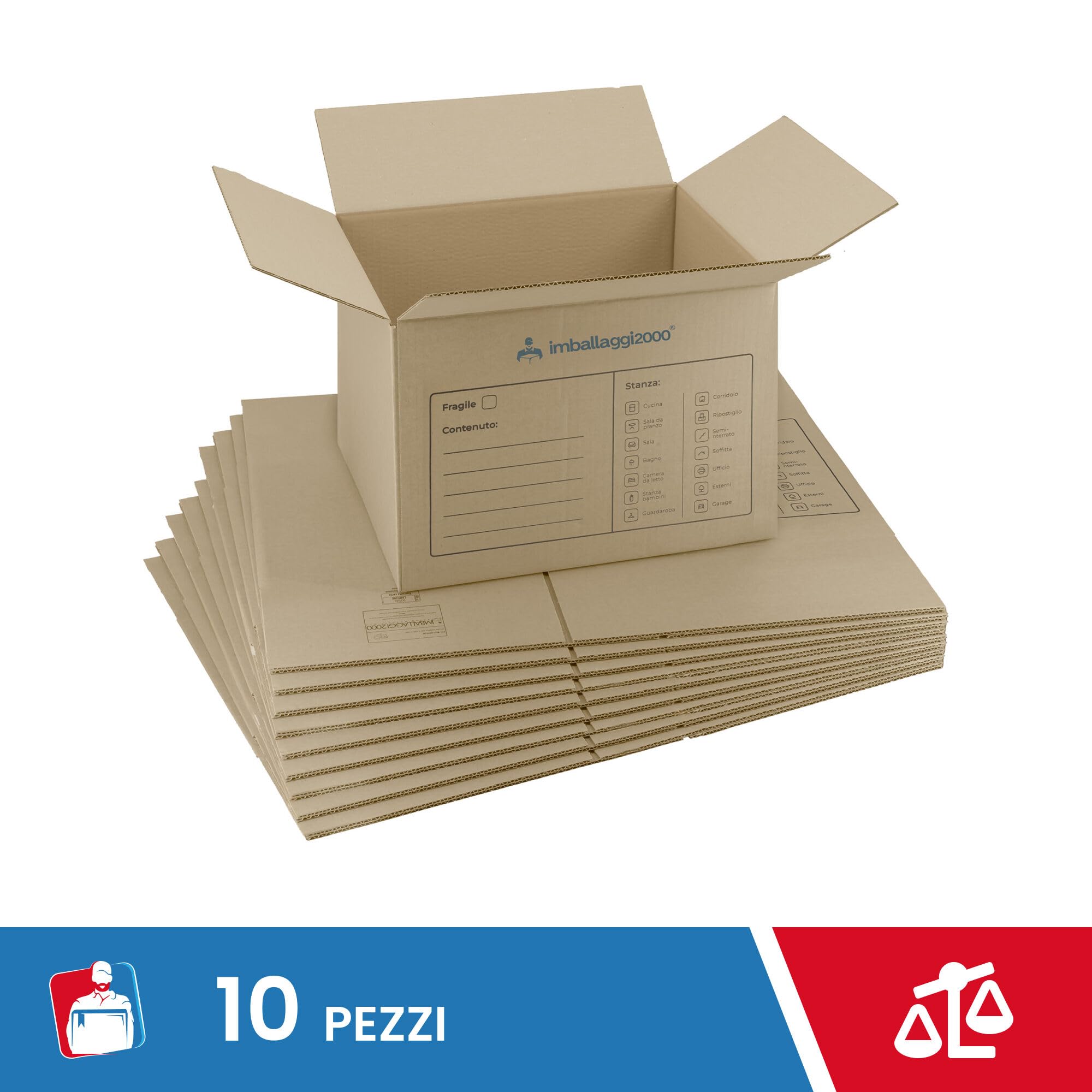 IMBALLAGGI 2000-10 Scatoloni da Trasloco - 30x30x30 cm - Scatola di Cartone - Imballaggi per Spedizione e Trasloco Resistenza RINFORZATA - 10 Pezzi