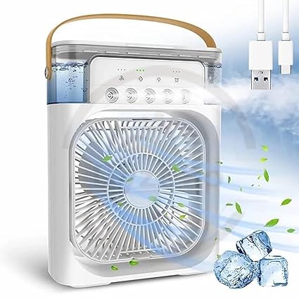 Dyzeko Personal Air Cooler, Portable AC Fan, Mini Evaporative Cooler with 7 Colour LED Light, 1/2/3 Hour Timer, 3 Wind Speeds, 3 Spray Modes for Desk, Nightstand, (2)