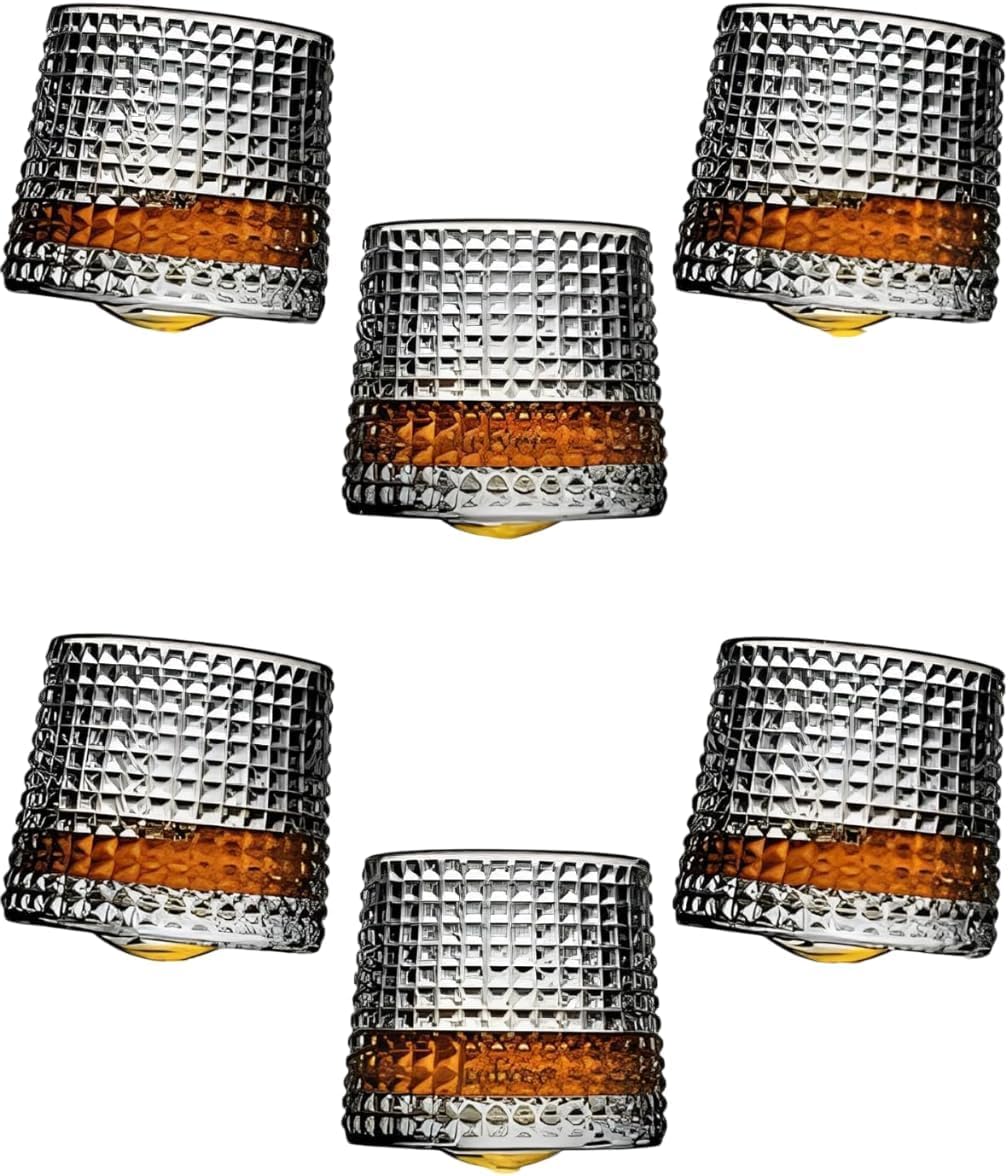 Old Fashioned Dancing Whiskey Glass Set of with Rotatable Bottom Spinning Swirling Glasses Tumbler Rocks Bar Glass for Drinking Vodka Bourbon Scotch 6 PCS