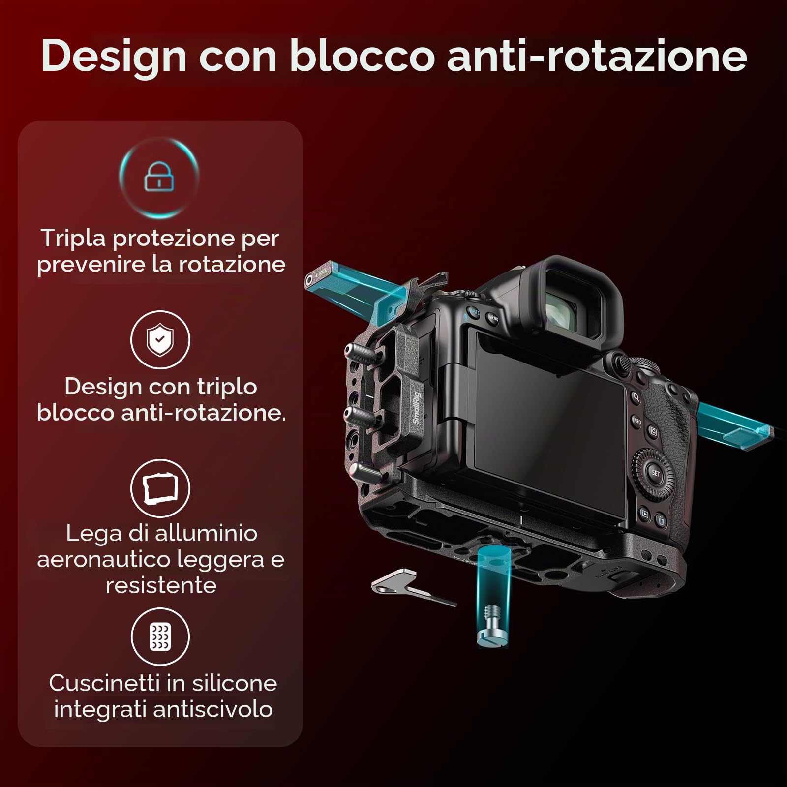 SMALLRIG R5 II Cage per Canon EOS R5 Mark II, "Black Mamba" Gabbia per Fotocamera in Lega di Alluminio, Anti-Torsione, Piastra a Sgancio Rapido Integrata per Arca-Type, Cold Shoe - 4975