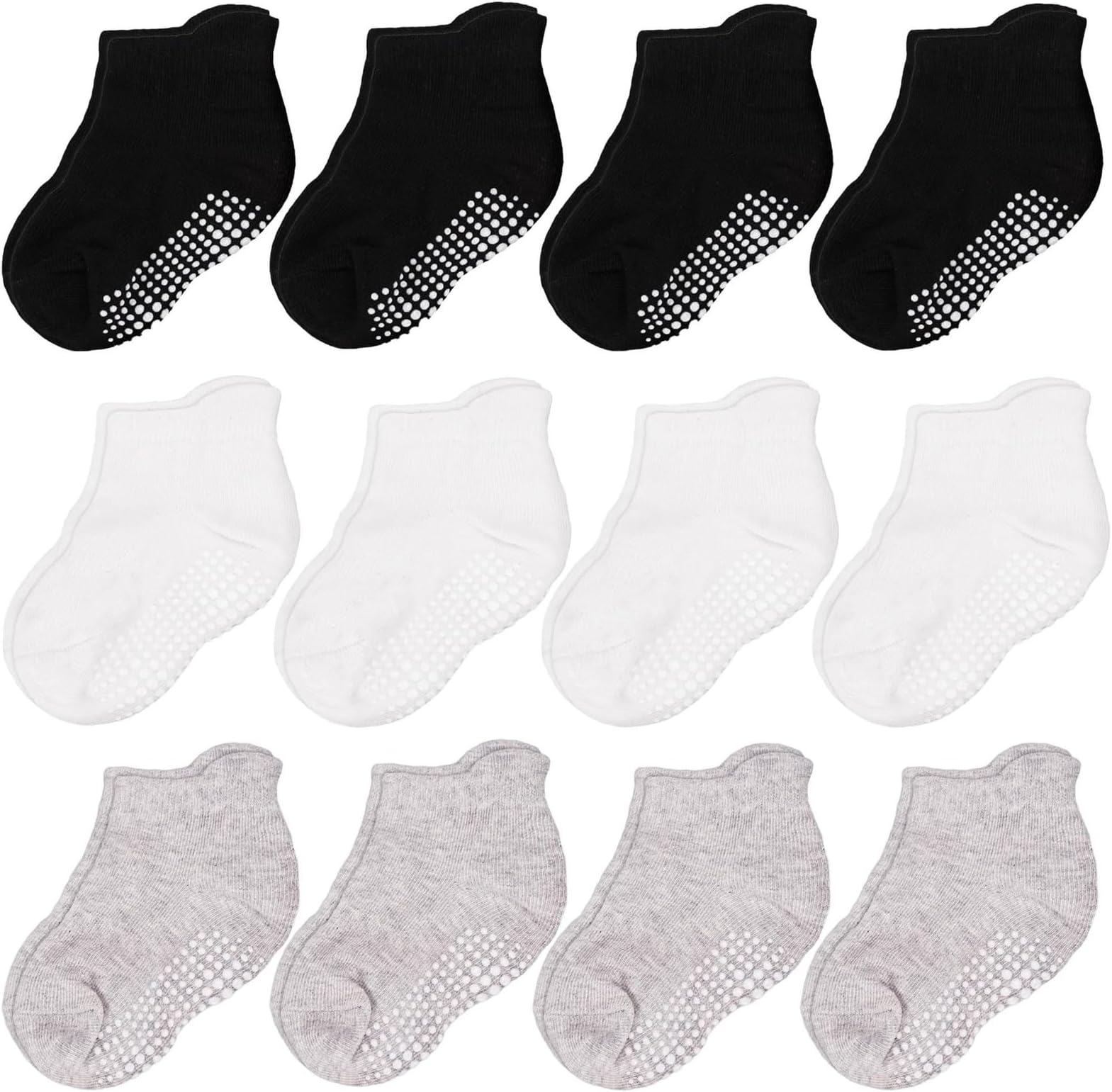 Baby & Toddler Socks With Grippers Non Slip Low Cut Grip Socks for Girls and Boys Soft Comfy Cotton 12 Pack