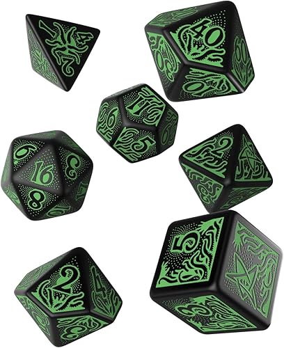 Q WORKSHOP Call Of Cthulhu juego de dados ornamentados RPG negro y verde 7 piezas poliédricas