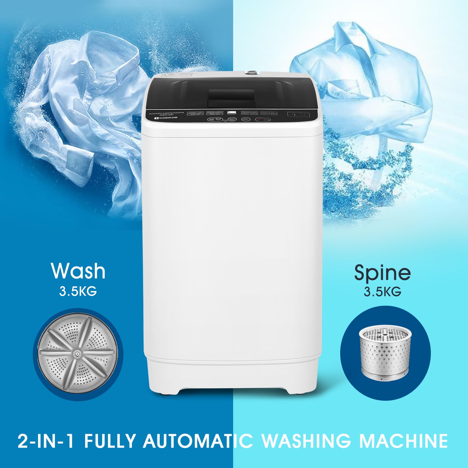 Fully Automatic Washing Machine 2 IN 1 with Drain Pump, 3.5 KG Washer & Spin Dryer For Dorms Apartments College Rooms Camping(8 Program, 6 Water Levels)[Energy Class A+] — view 4