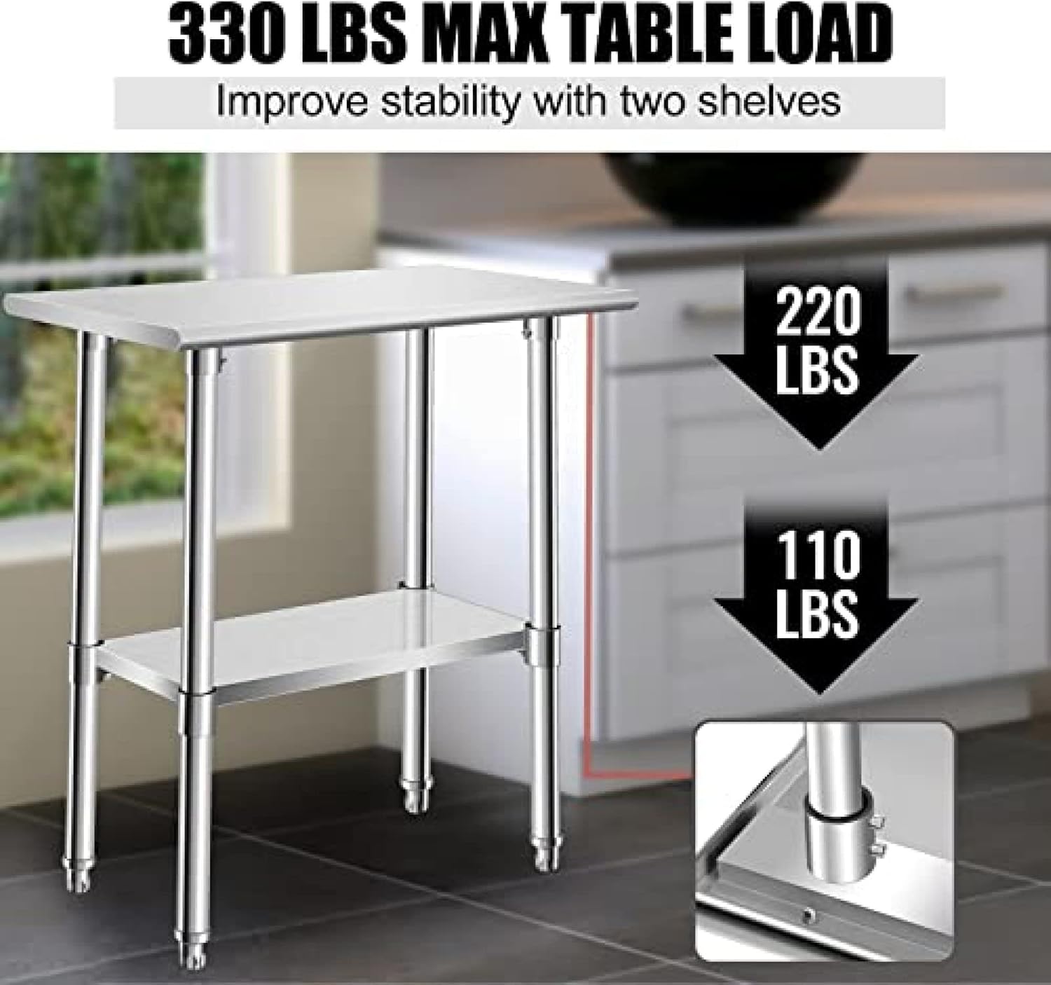 Food Prep Stainless Steel Table, Heavy Duty Workbench with Adjustable Under Shelf, Commercial Worktable for Kitchen, Restaurant, Home and Hotel,30''x18''