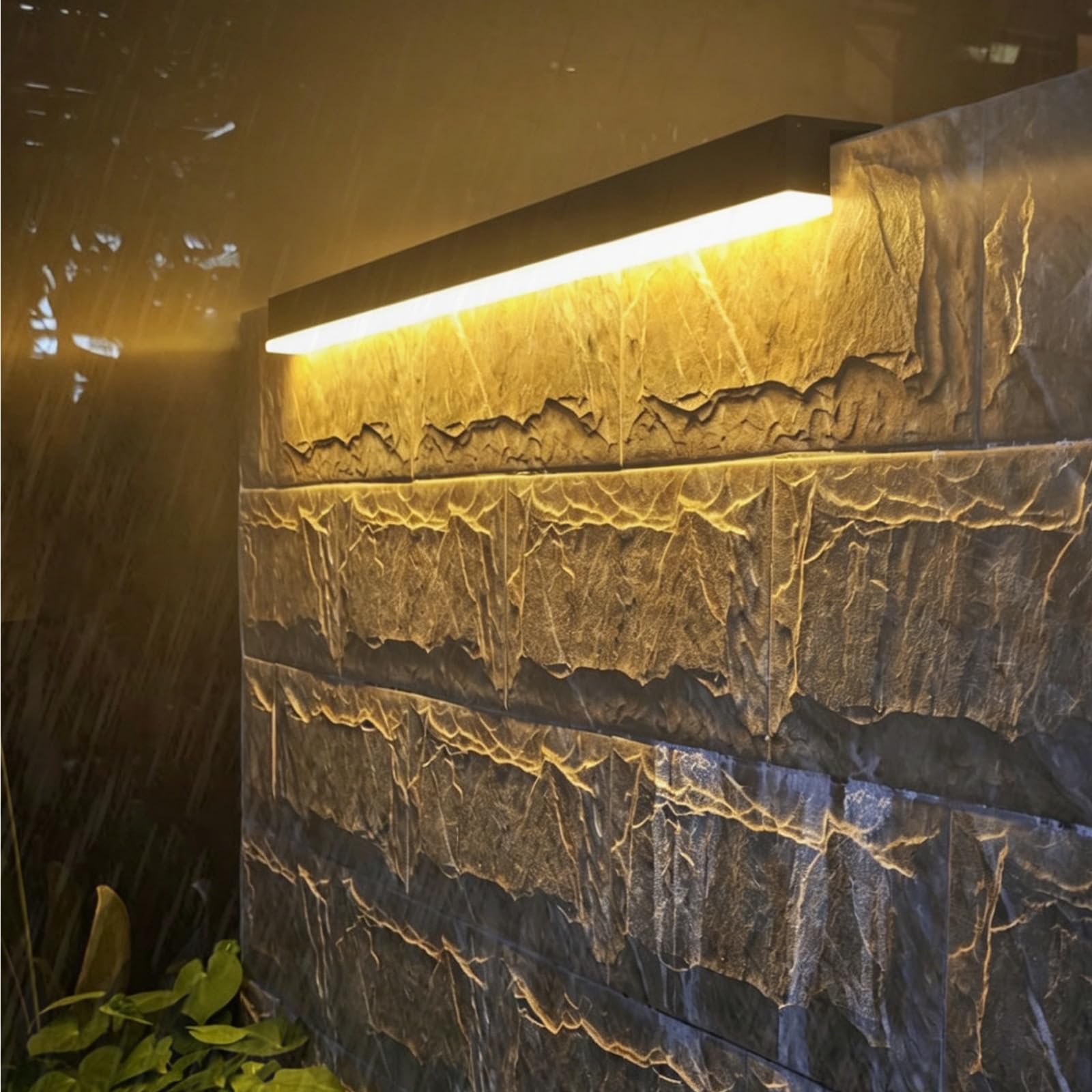 Solarna lampa ścienna LED Zewnętrzna IP65 Wodoodporna Solarna Oprawa Ścienna Nowoczesna Minimalistyczna Długie Oświetlenie Ścienne do Ogrodzenia Taras Ogród Patio Wejście (Ciepłe Światło Czarne