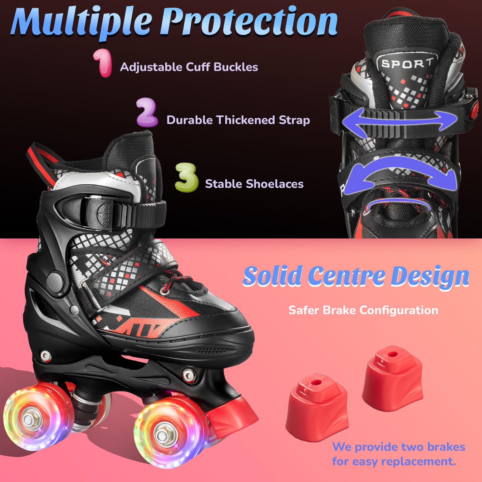 FWFX Kinder Rollschuhe, Verstellbare Leuchtende Rollschuhe, Indoor und Outdoor Geeignet für Anfänger