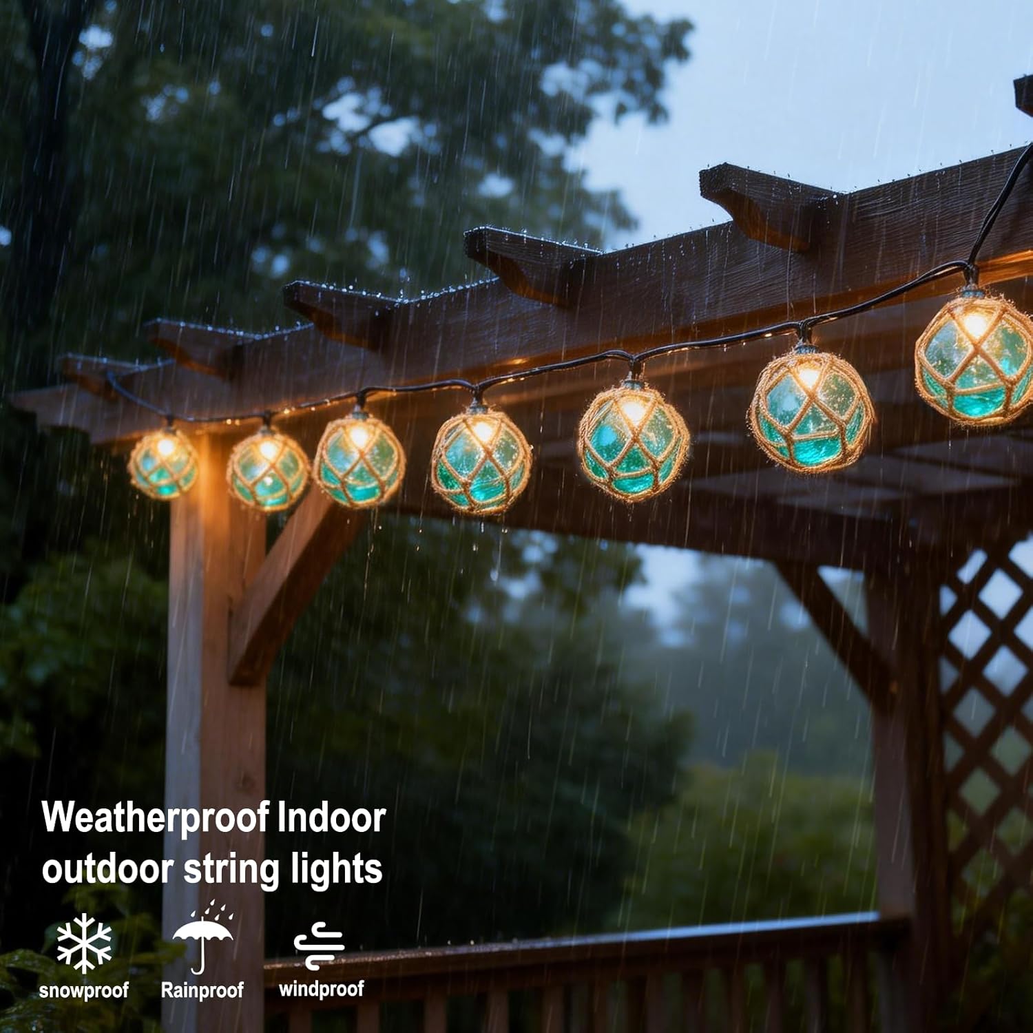 Decorative String Lights Plug in with 10 Incandescent Bulbs, Nautical Fishing Float String Lights Connectable Weatherproof for Indoor Home Tiki Bar Decor and Outdoor Patio Decorations (Aqua Blue)