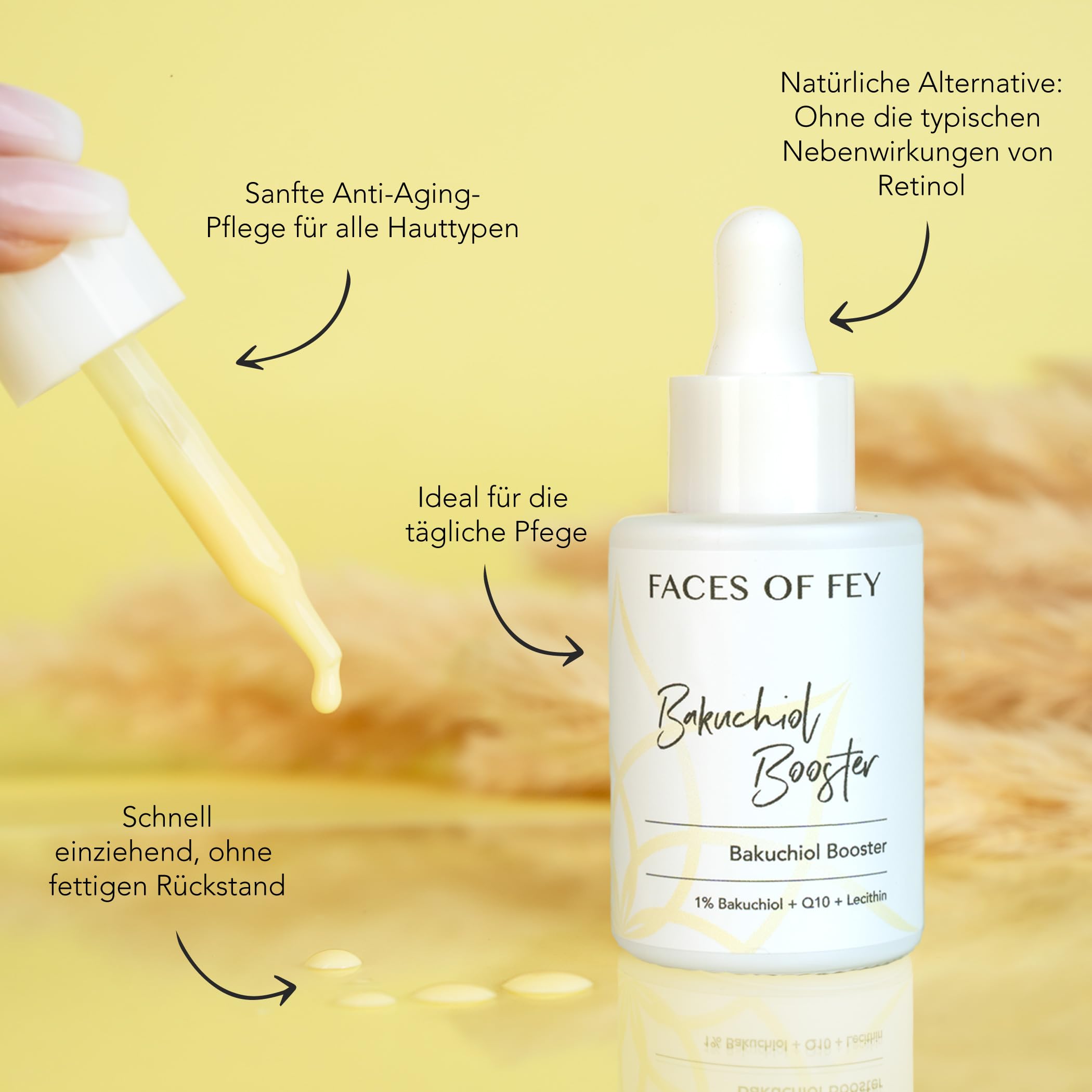Bakuchiol Booster – siero anti-invecchiamento – 1% Bakuchiol – alternativa al retinolo naturale – Q10 & lecitina – Face of FEY – cosmetico attivo – 30 ml