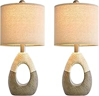 Vista 6 de OYEARS 19” Boho Table Lamps Bedroom Living Room Set 2,Suitable for Small Space,Small Farmhouse RattanTable Lamp Rustic Egg Design Resin Light