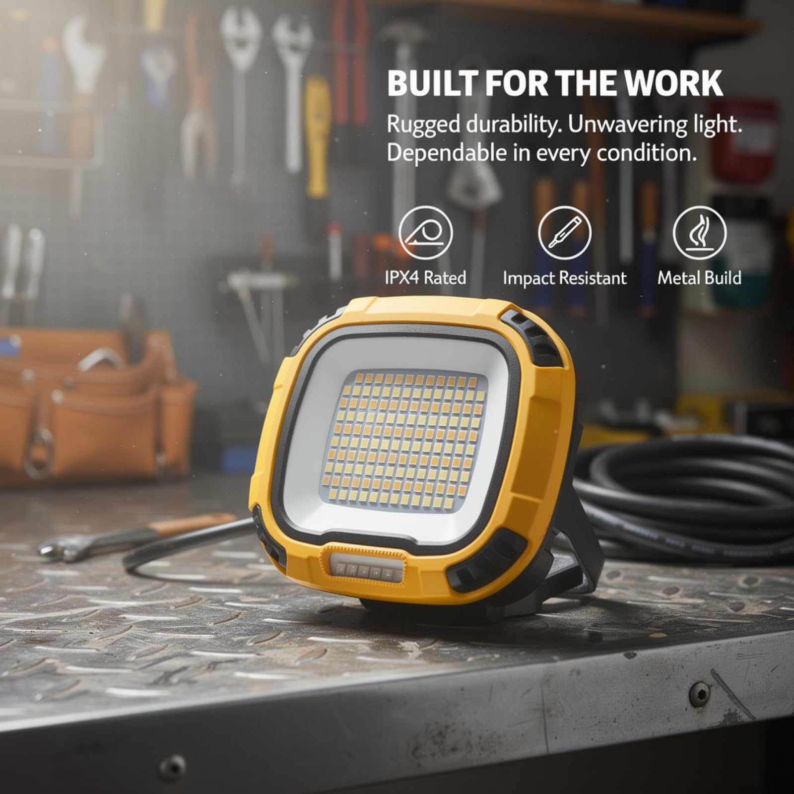 Lampa robocza z dużą siłą mocowania, światło LED z haczykiem, ładowalna lampa zewnętrzna, 4 tryby jasności, czas pracy 2 do 3 h, wodoodporność IPX4, funkcja powerbanku USB, 2 szt