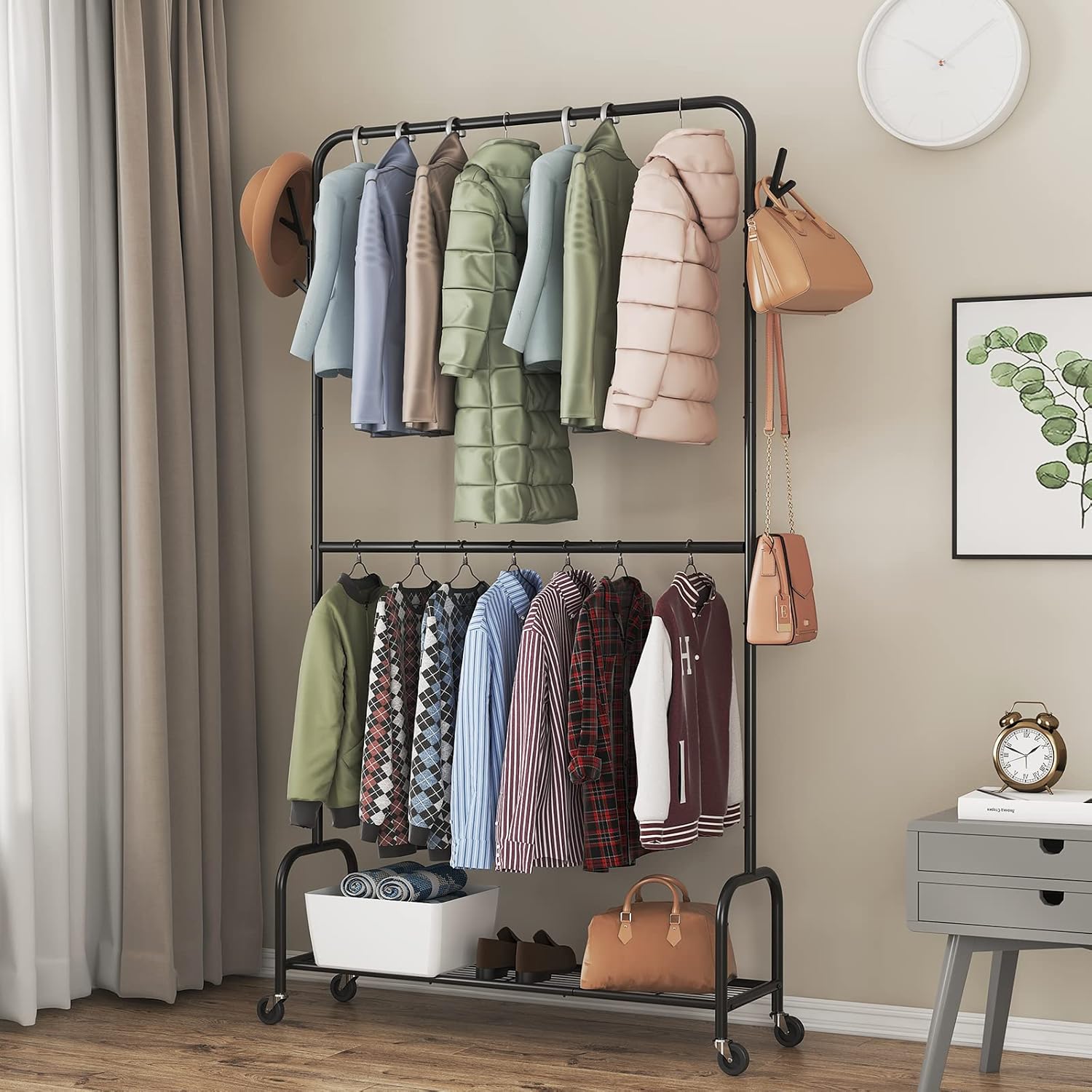 Wisdom Star Garment Rack with Double Rods, Metal Free-Standing Clothes ...