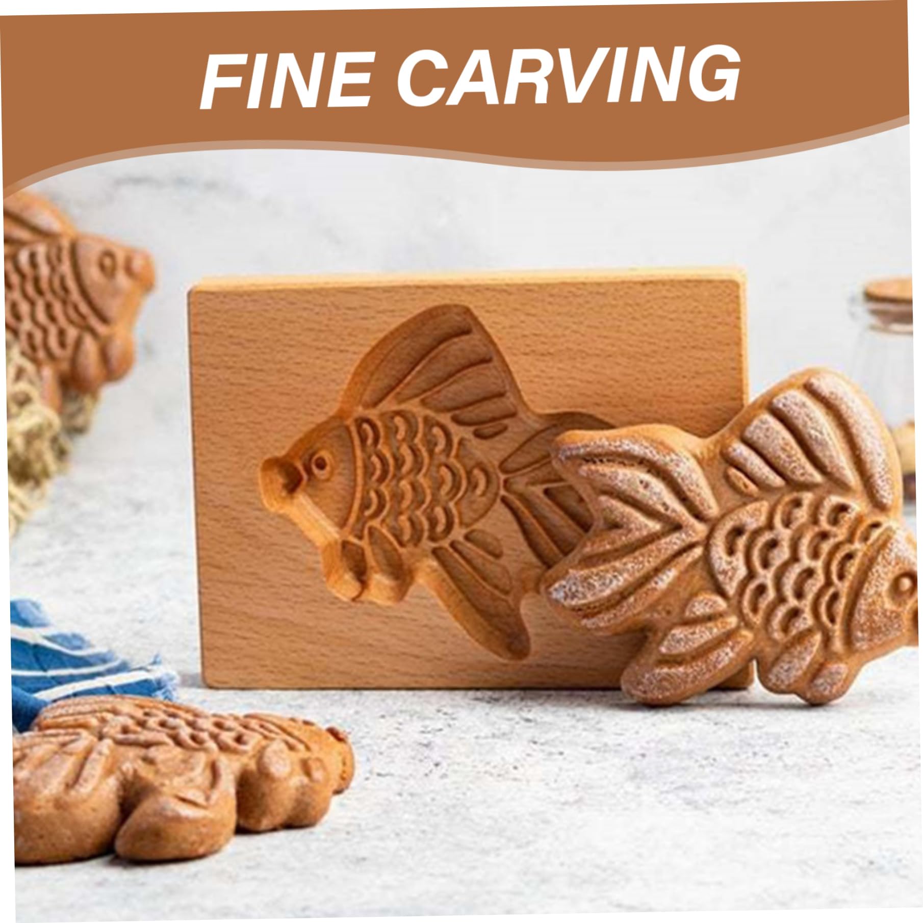 Drewniane foremki do ciastek, herbatniki, pieczątka na ciasteczka 2 szt. Foremka wykrawania ciasteczek w kształcie ryby 3D DIY Prasa Pieczenie kuchni Rzeźbione wypukłe ciasteczko