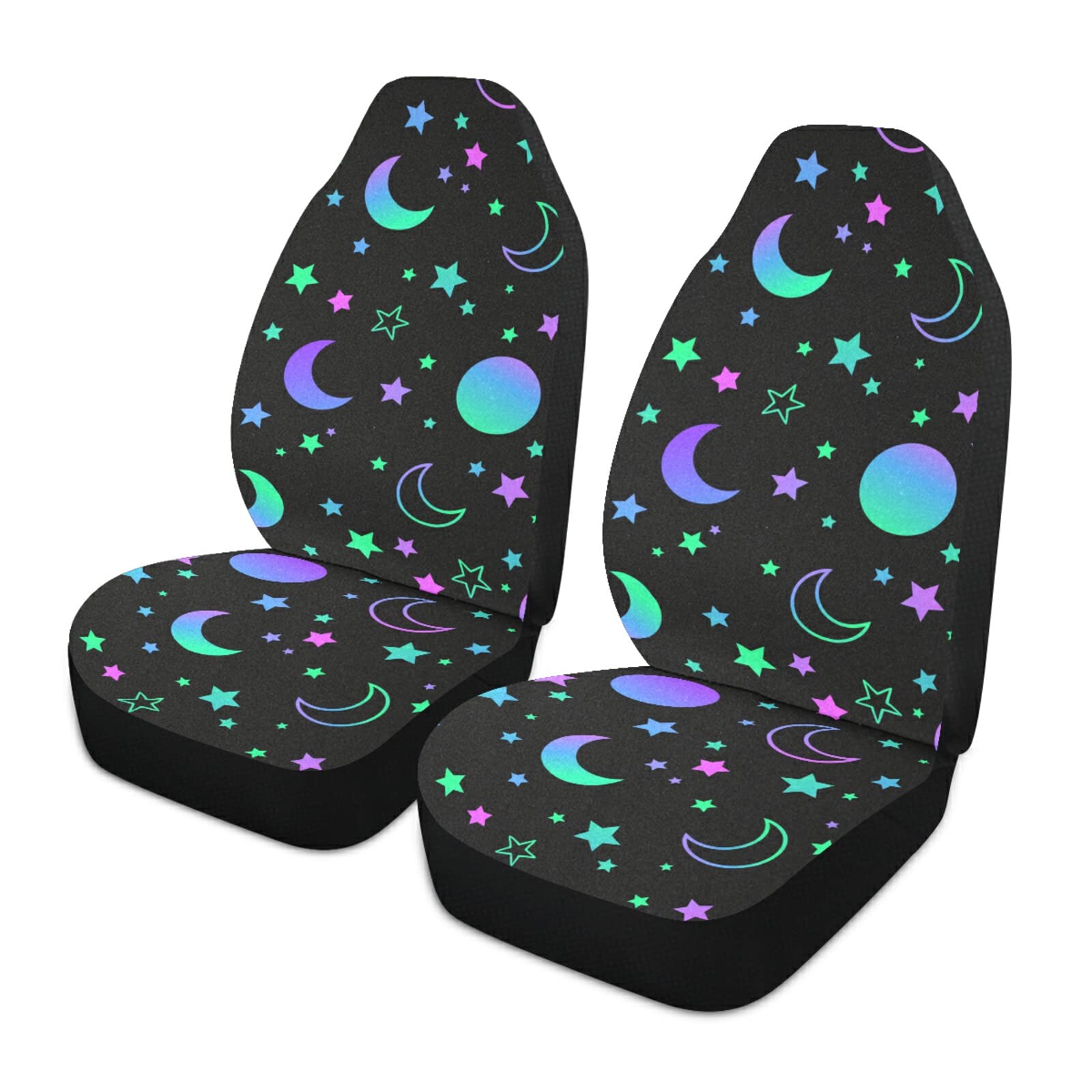 ALAZA Neon Rainbow Sun Moon Stars Car Seat Covers Front Seats Only for Women Men Seat Covers w/Organizer Pocket for Cars SUV Truck Sedan, 2 pcs