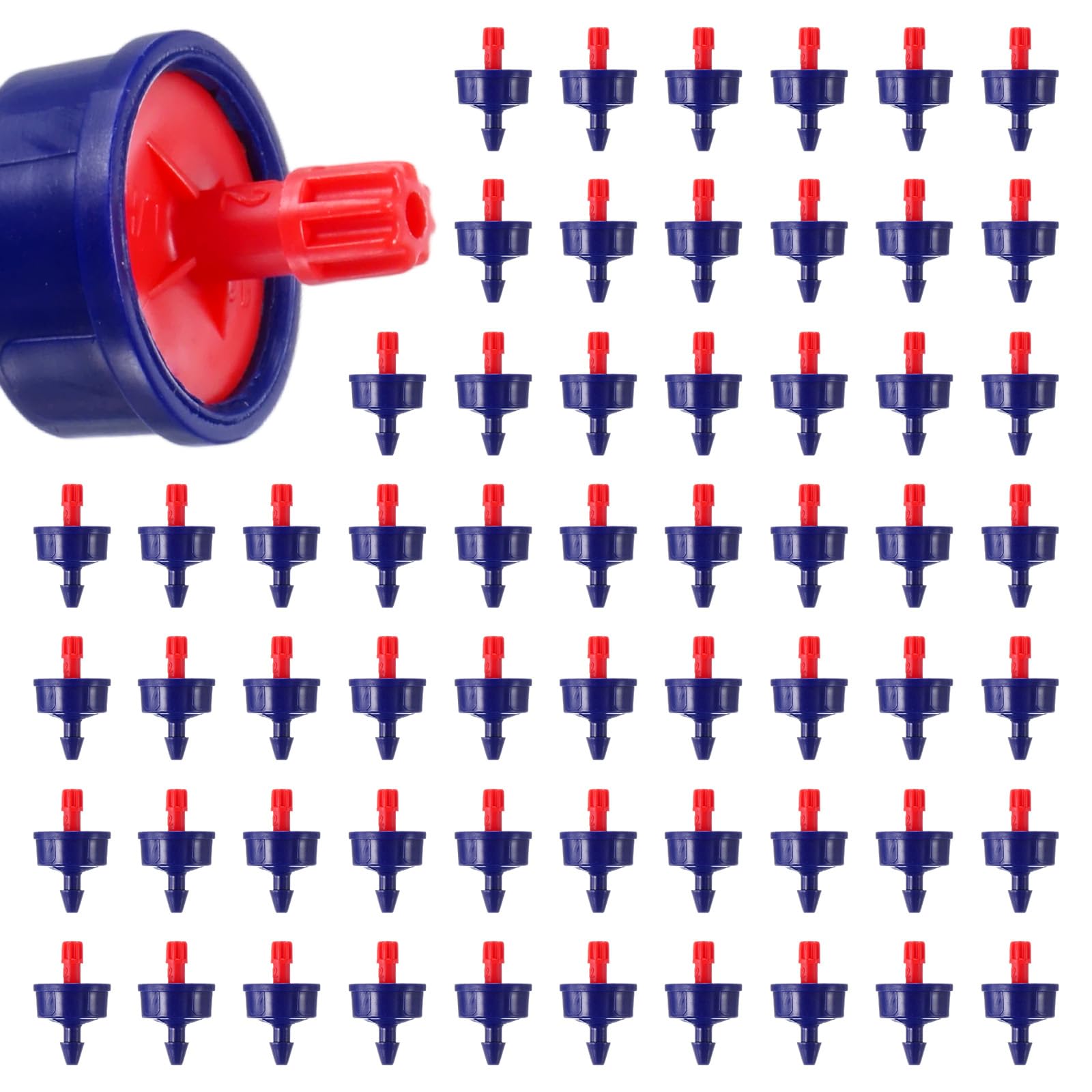 M METERXITY 60-Pack 4.23GPH Pressure Compensating Drippers, Blue+Light Red Drip Irrigation Emitters, Drip Sprinkler Heads for Garden, Lawn, Pots, Plant Irrigation Systems