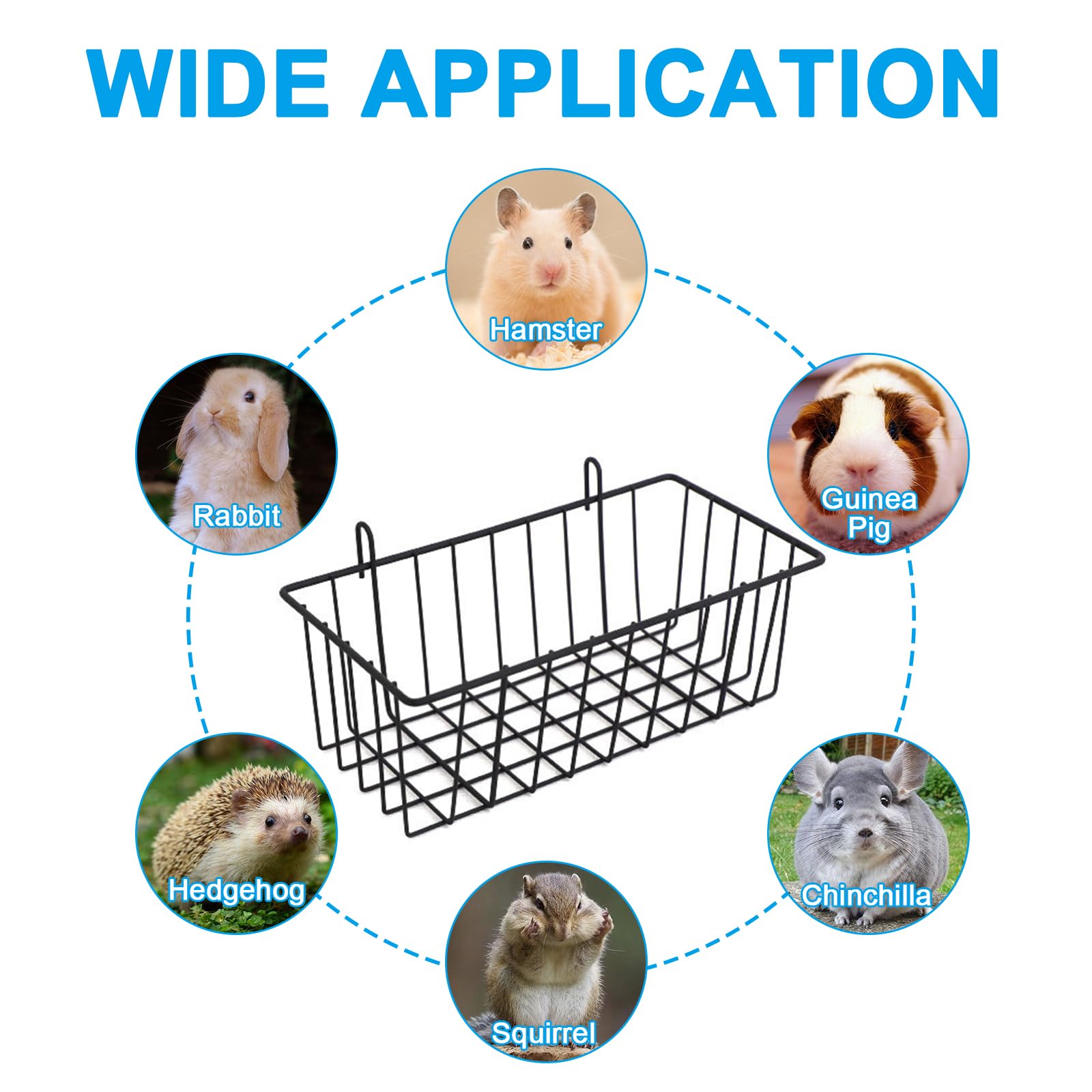 4 comederos de heno para conejos, estante de heno de metal resistente con ganchos, accesorios de jaula de animales pequeños, estante de comedero de heno con marco de metal para conejos,